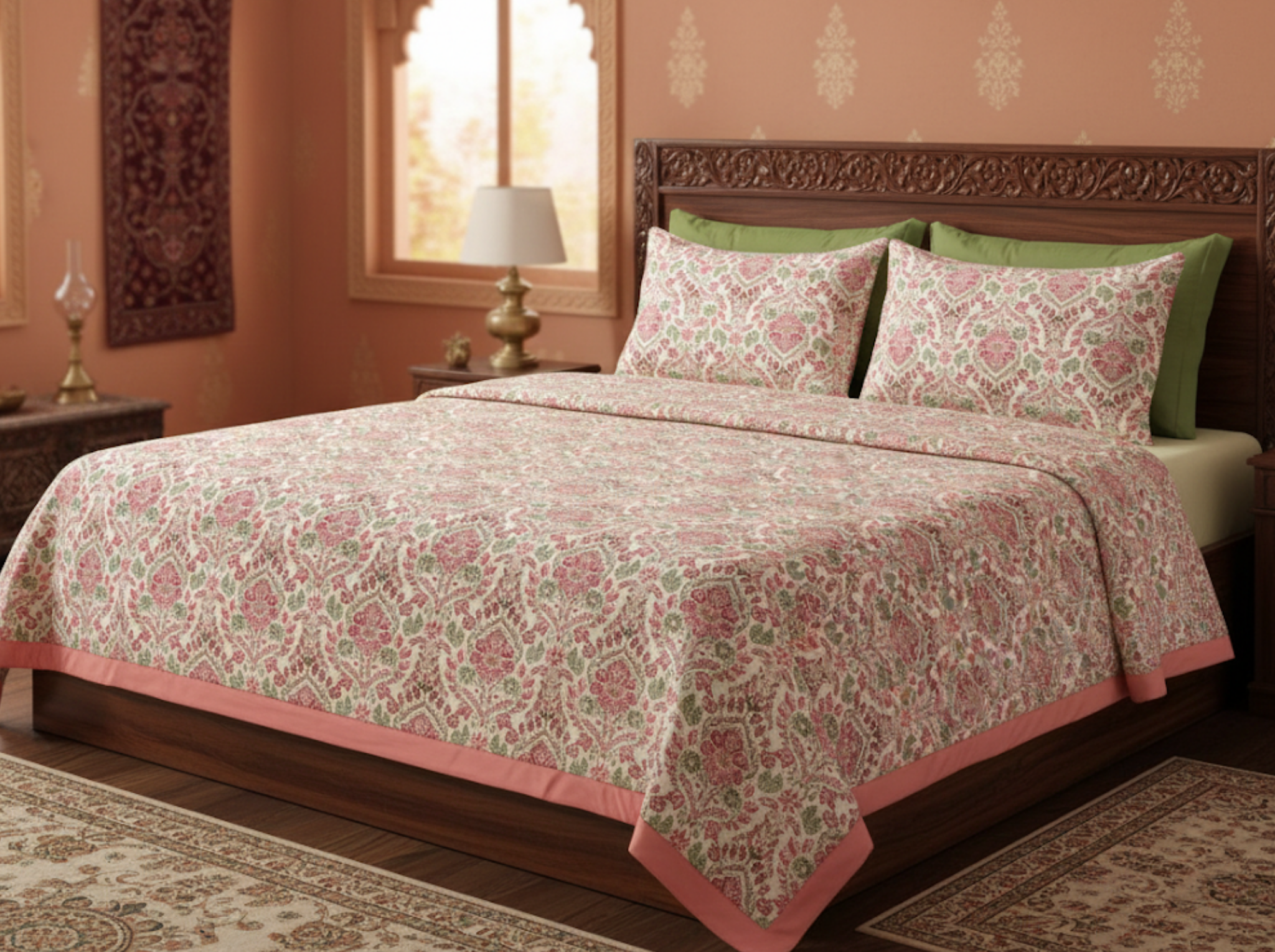 Shahi Heritage - Red — Linen & Loom Jaipur Heritage Super King Size (108 x 108 inches) 100% Pure Cotton Bedsheet with 2 Pillow Covers | Soft & Breathable Bed Cover for Home Decor | 240 TC