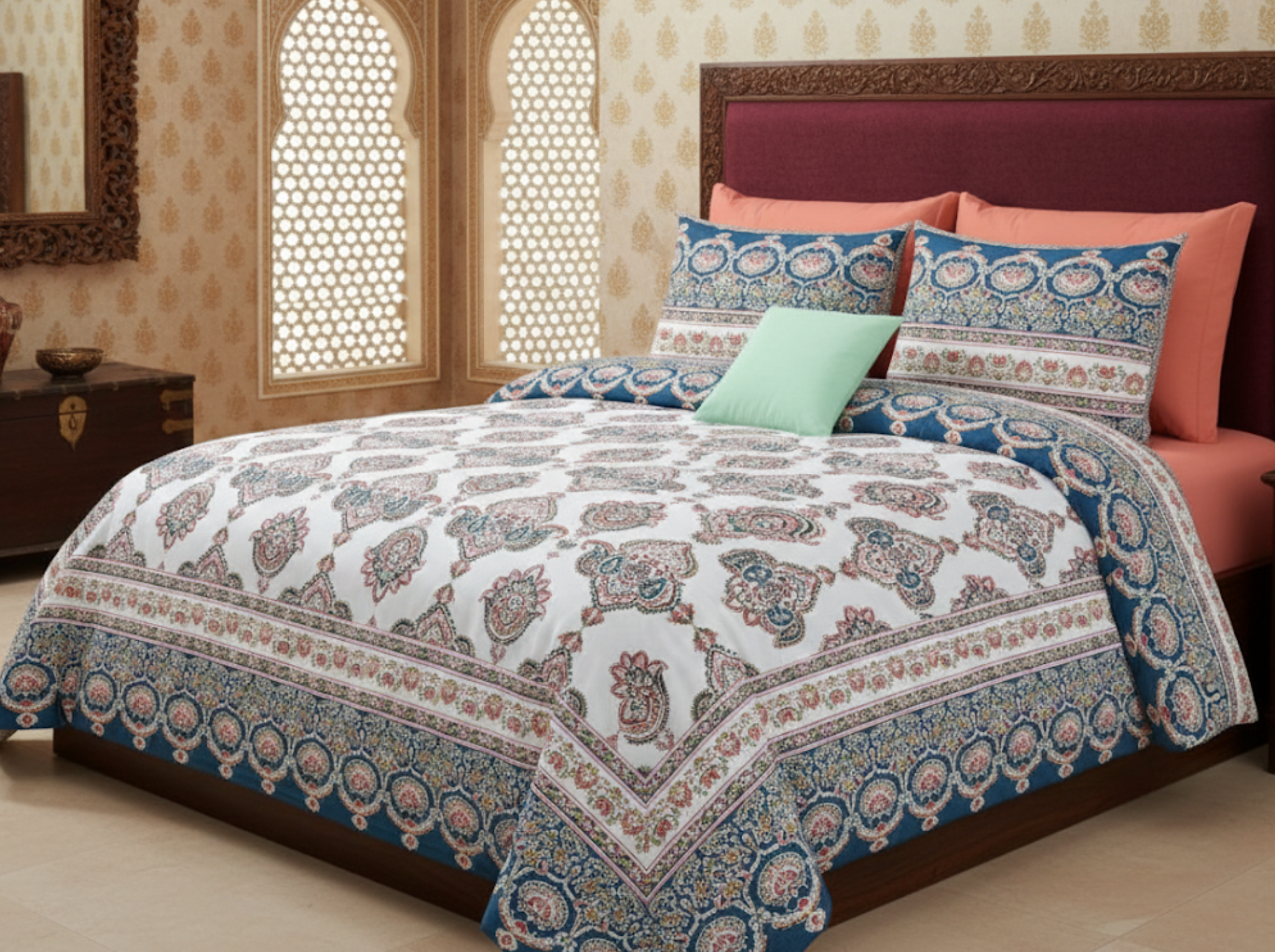 Rang Sutra - Blue — Linen & Loom Jaipur Heritage Super King Size (108 x 108 inches) 100% Pure Cotton Bedsheet with 2 Pillow Covers | Soft & Breathable Bed Cover for Home Decor | 240 TC
