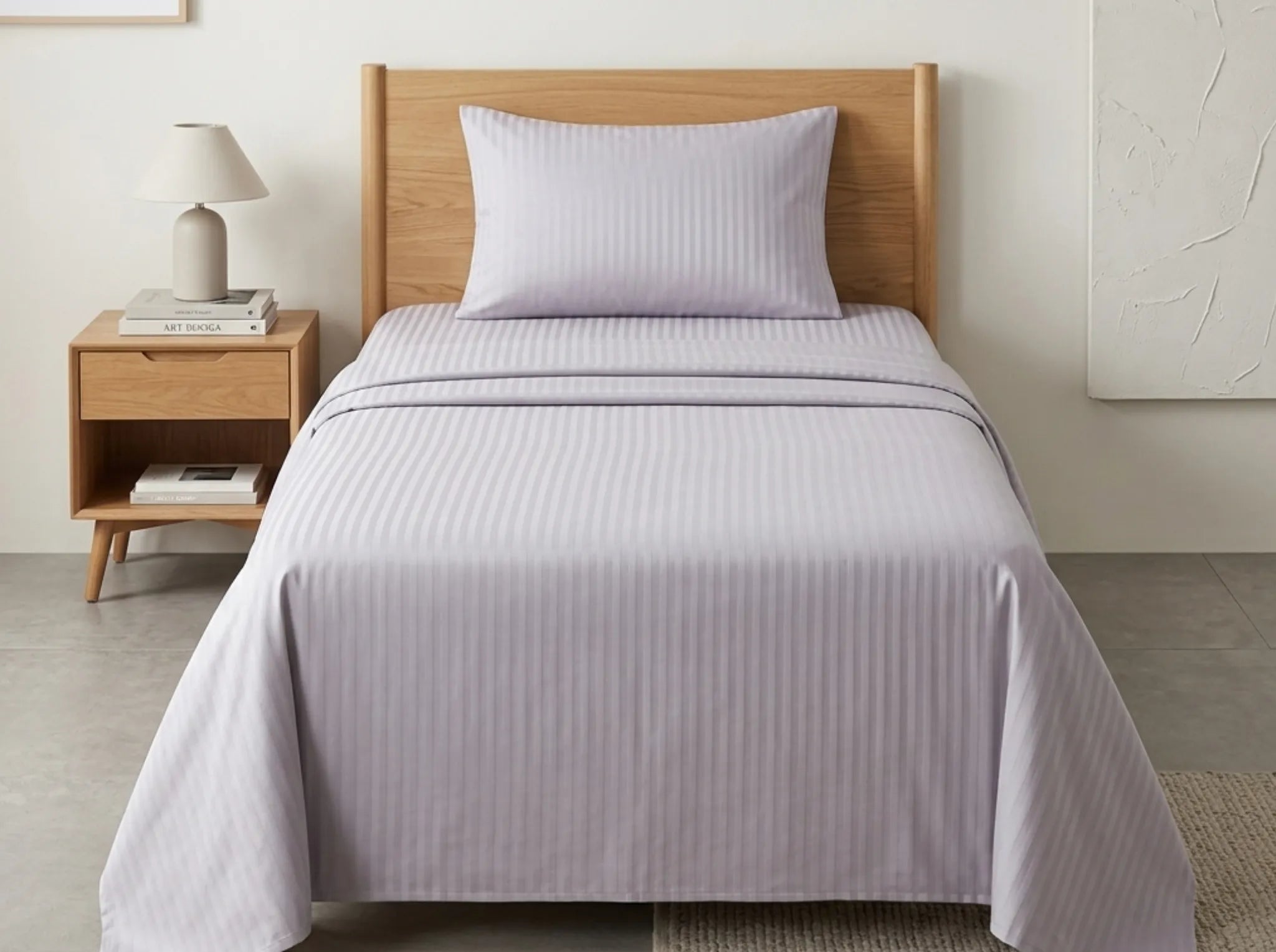 Light grey - Linen & Loom Elegance Series (60x90 inches) Bedsheet with 1 Pillow Cover | Luxury Striped Cotton Blend Bedsheet Set | Soft, Breathable & Hotel-Style Finish | TC 200