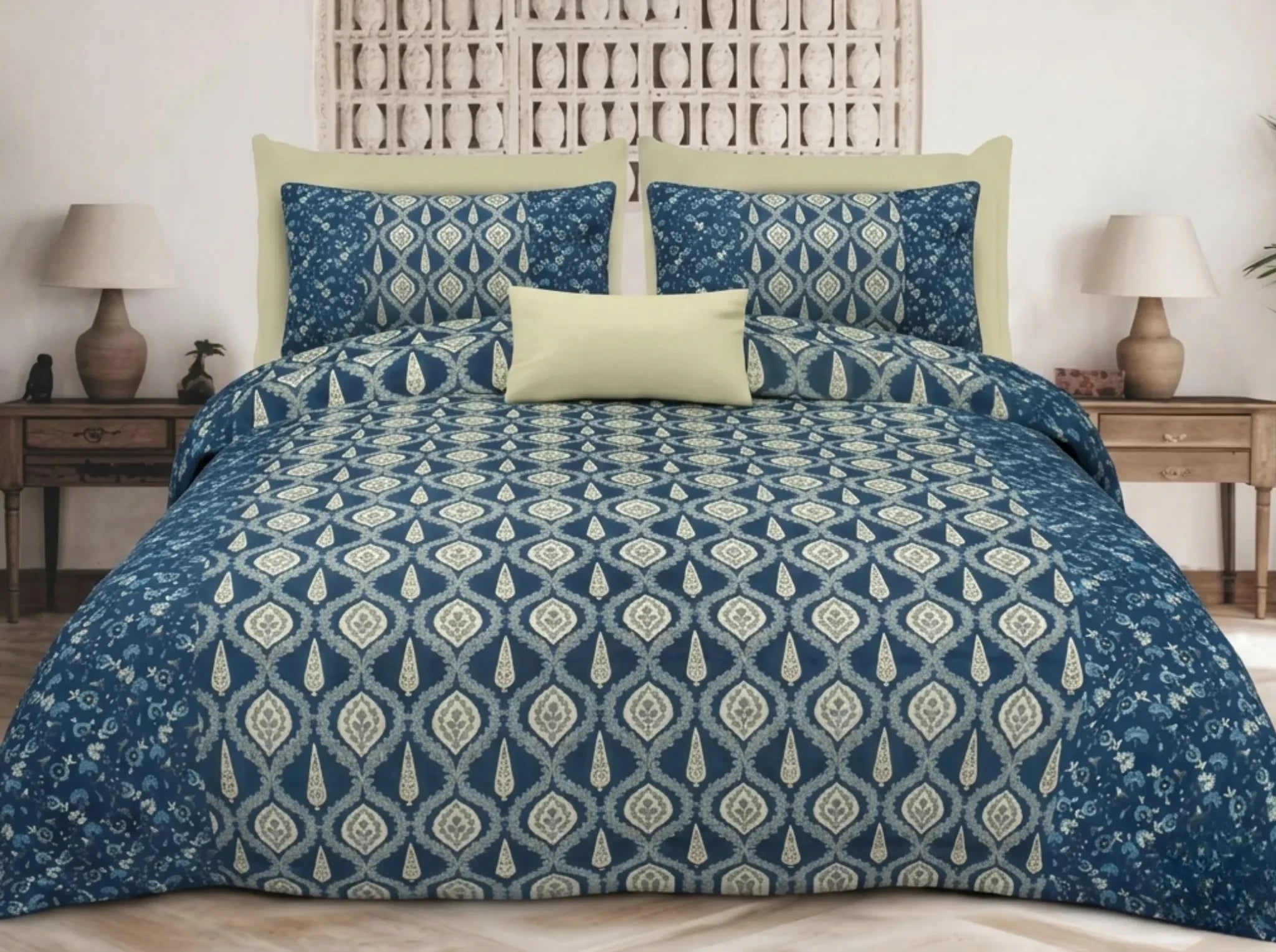 Shahi Splendor Dark Blue — Sanganeri Stories Bedsheet | Linen & Loom
