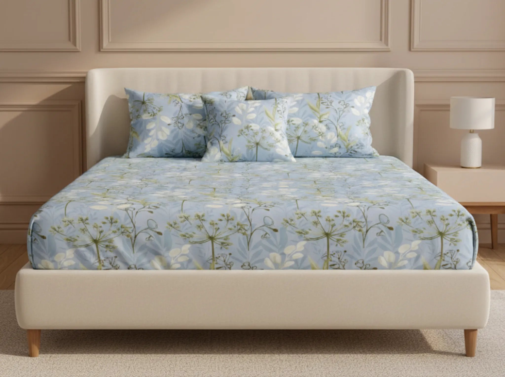 Mistleaf Garden - Linen & Loom Pure Comfort Series 360° Elastic Fitted Bedsheet | Soft and Comfortable Bed Linen Set for a Cozy Bedroom | 200 TC | King Size 72x78 inches + 9 inches