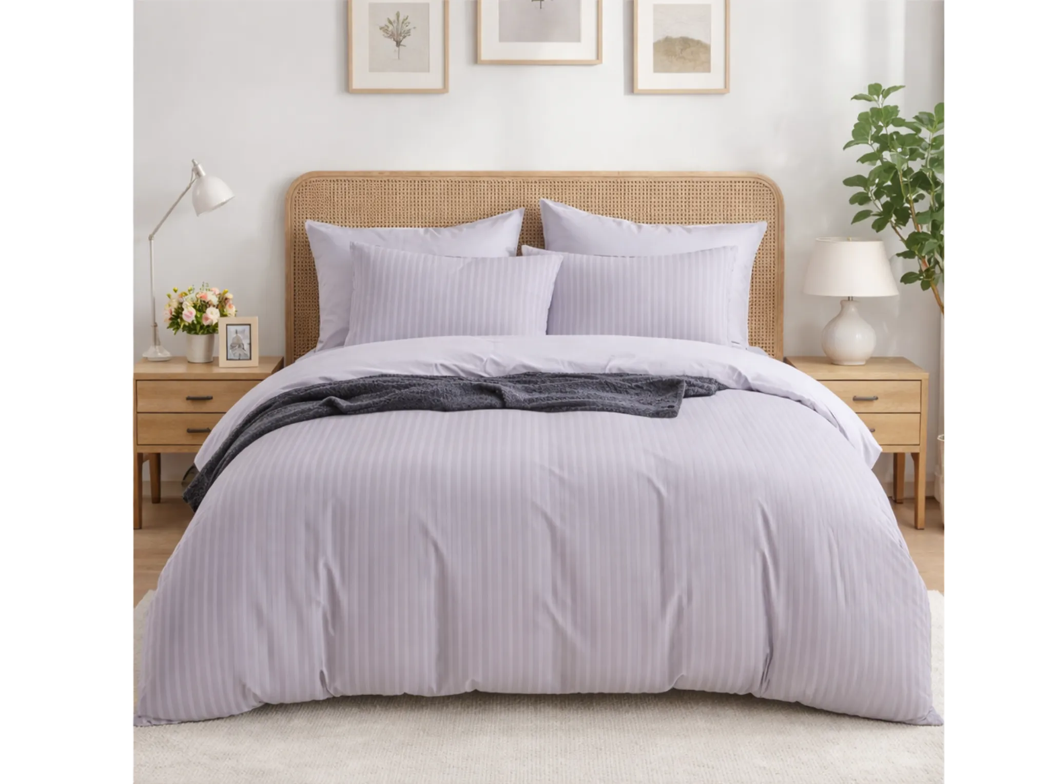 Light Grey - Linen & Loom Elegance Series King Size Bedsheet (90 x 100 Inches) with 2 Pillow Covers | Luxury Striped Cotton Blend | 200 TC | Soft, Breathable & Hotel-Style Finish