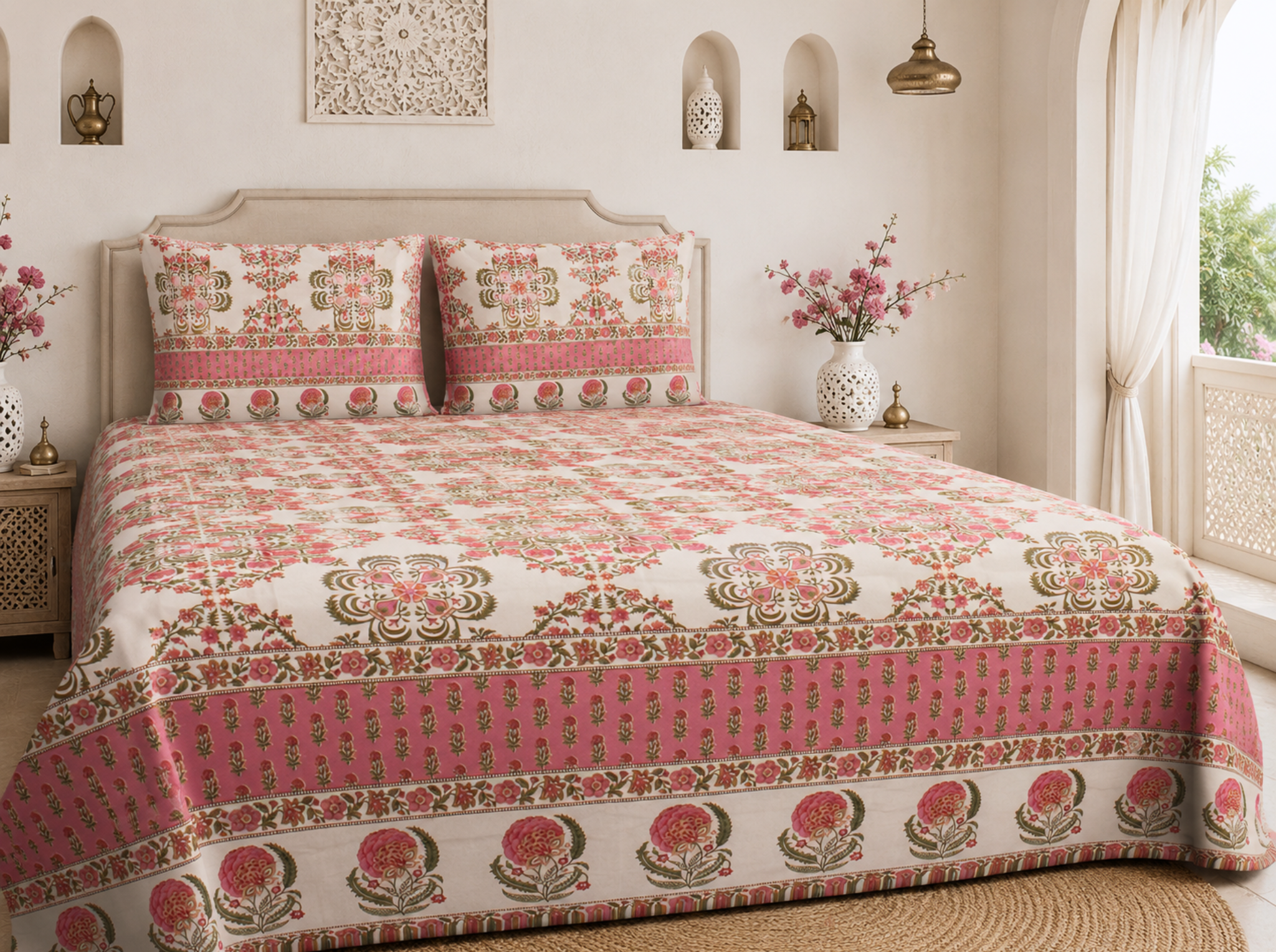 Ornate Heritage_Red — Linen & Loom Jaipur Heritage Super King Size (108 x 108 inches) 100% Pure Cotton Bedsheet with 2 Pillow Covers | Soft & Breathable Bed Cover for Home Decor | 240 TC