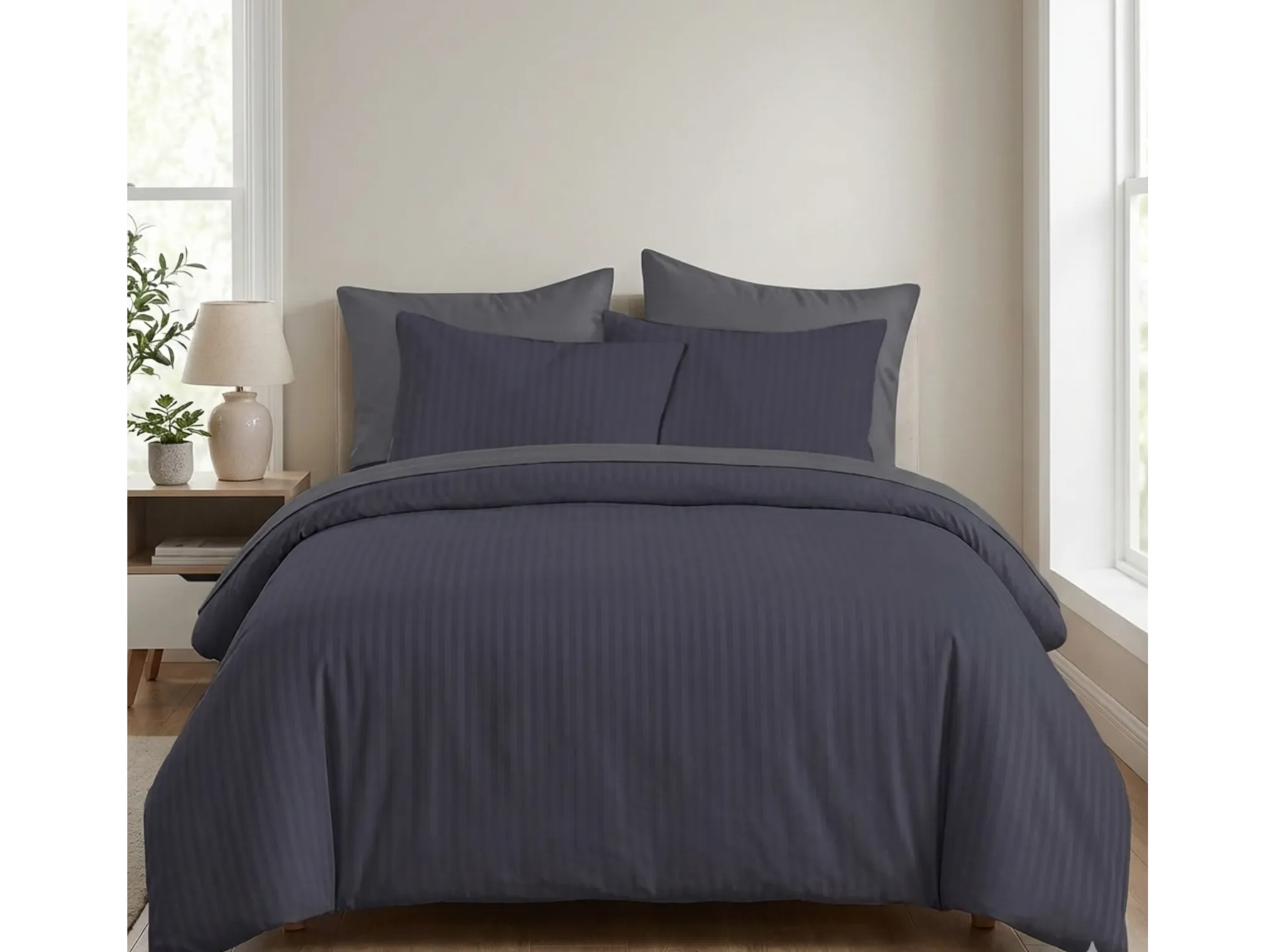 Pale black - Linen & Loom Elegance Series Super King Size Bedsheet with 2 Pillow Covers | Luxury Striped Cotton Blend Bedsheet Set 200 TC | Soft, Breathable & Hotel-Style Finish (108 x 108 inches)
