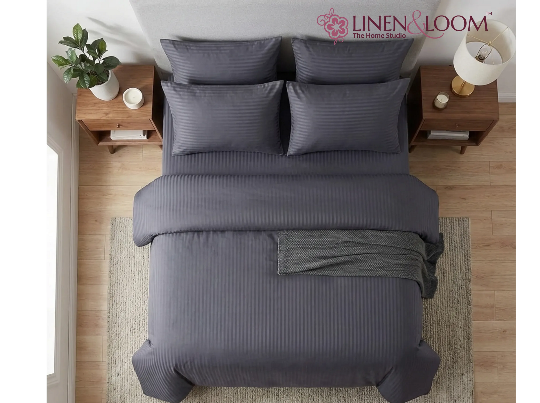 Pale black - Linen & Loom Elegance Series Super King Size Bedsheet with 2 Pillow Covers | Luxury Striped Cotton Blend Bedsheet Set 200 TC | Soft, Breathable & Hotel-Style Finish (108 x 108 inches)