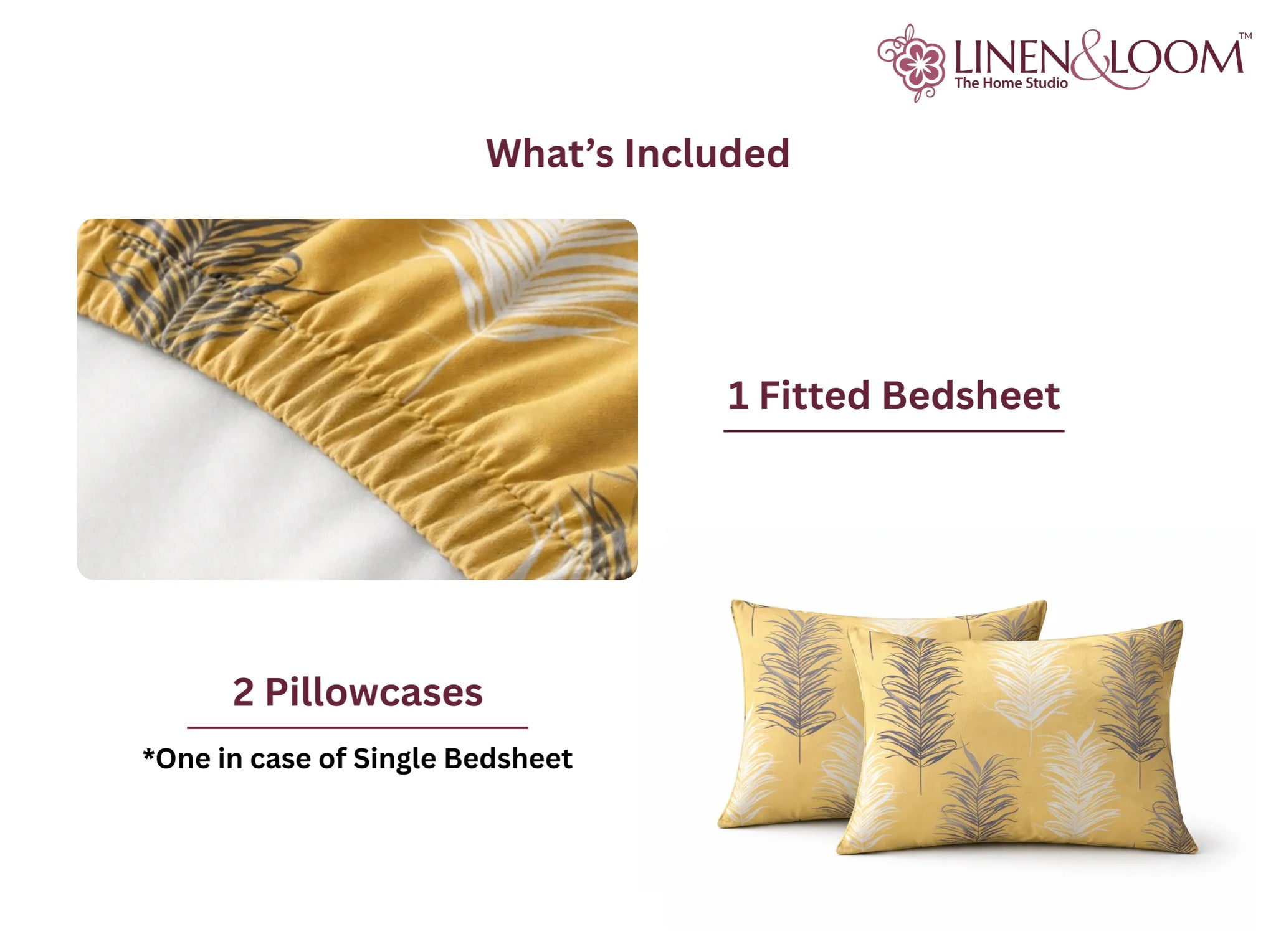 Golden Amber Motif - Linen & Loom Pure Comfort Series 360° Elastic Fitted Bedsheet | Soft and Comfortable Bed Linen Set for a Cozy Bedroom | 200 TC | King Size 72x78 inches + 9 inches