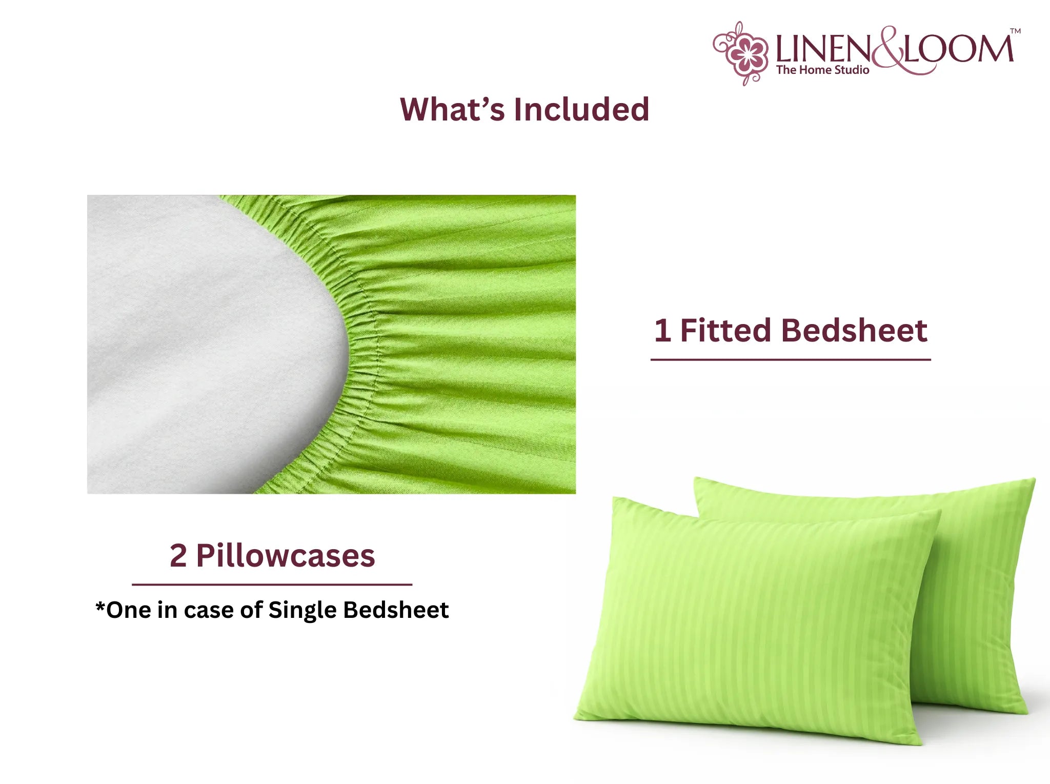 Neon Green - Linen & Loom Elegance King Size 360° Fitted (72X78 + 9 inches) Elasticated Bedsheet | Elegant Satin Stripes | No-Slip Design | Snug, Secure Grip | Fits Upto 8 Inch Mattress | 200 TC