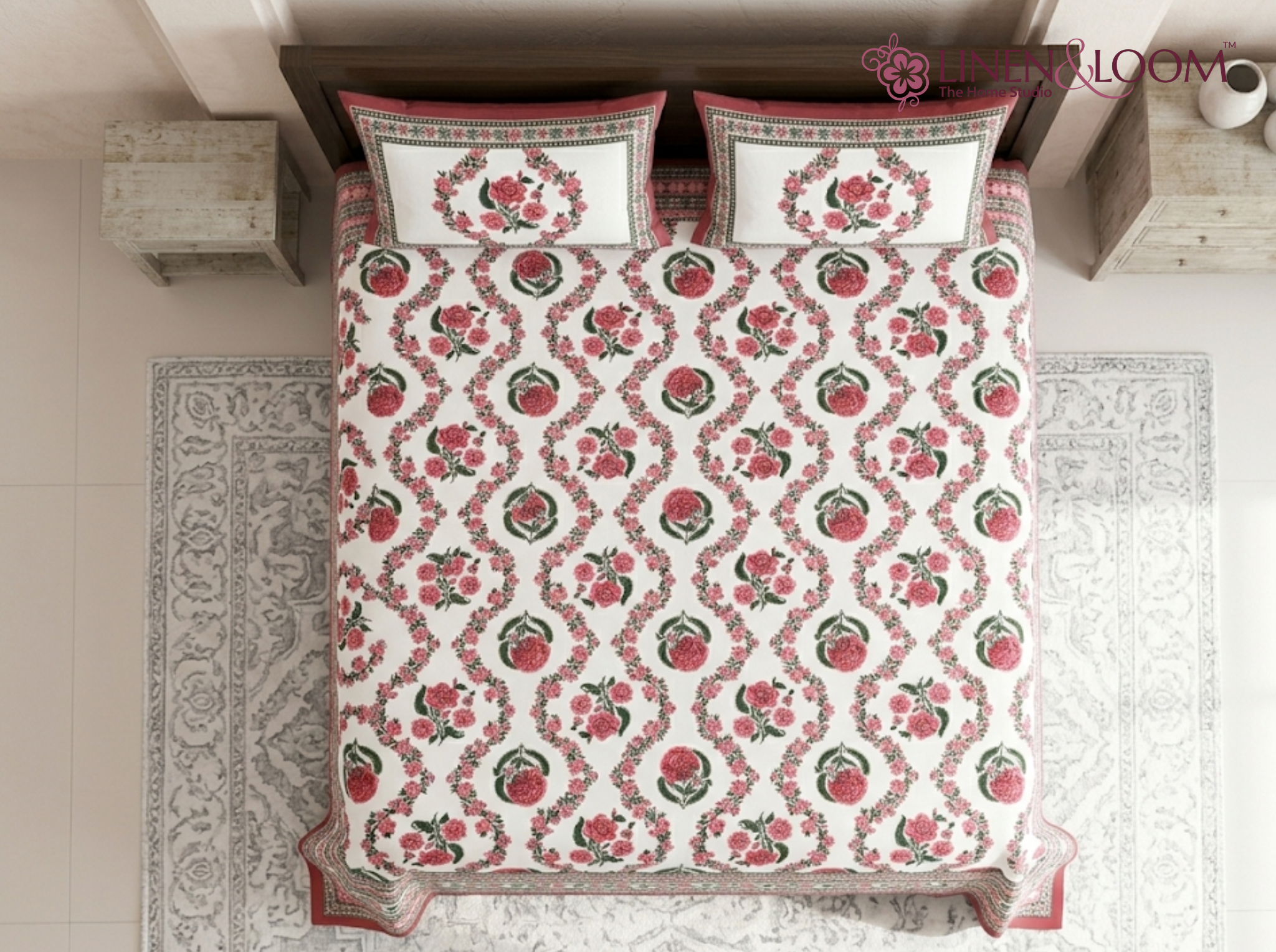 Vana Luxe Red — Linen & Loom Jaipur Heritage Super King Size (108 x 108 inches) 100% Pure Cotton Bedsheet with 2 Pillow Covers | Soft & Breathable Bed Cover for Home Decor | 240 TC