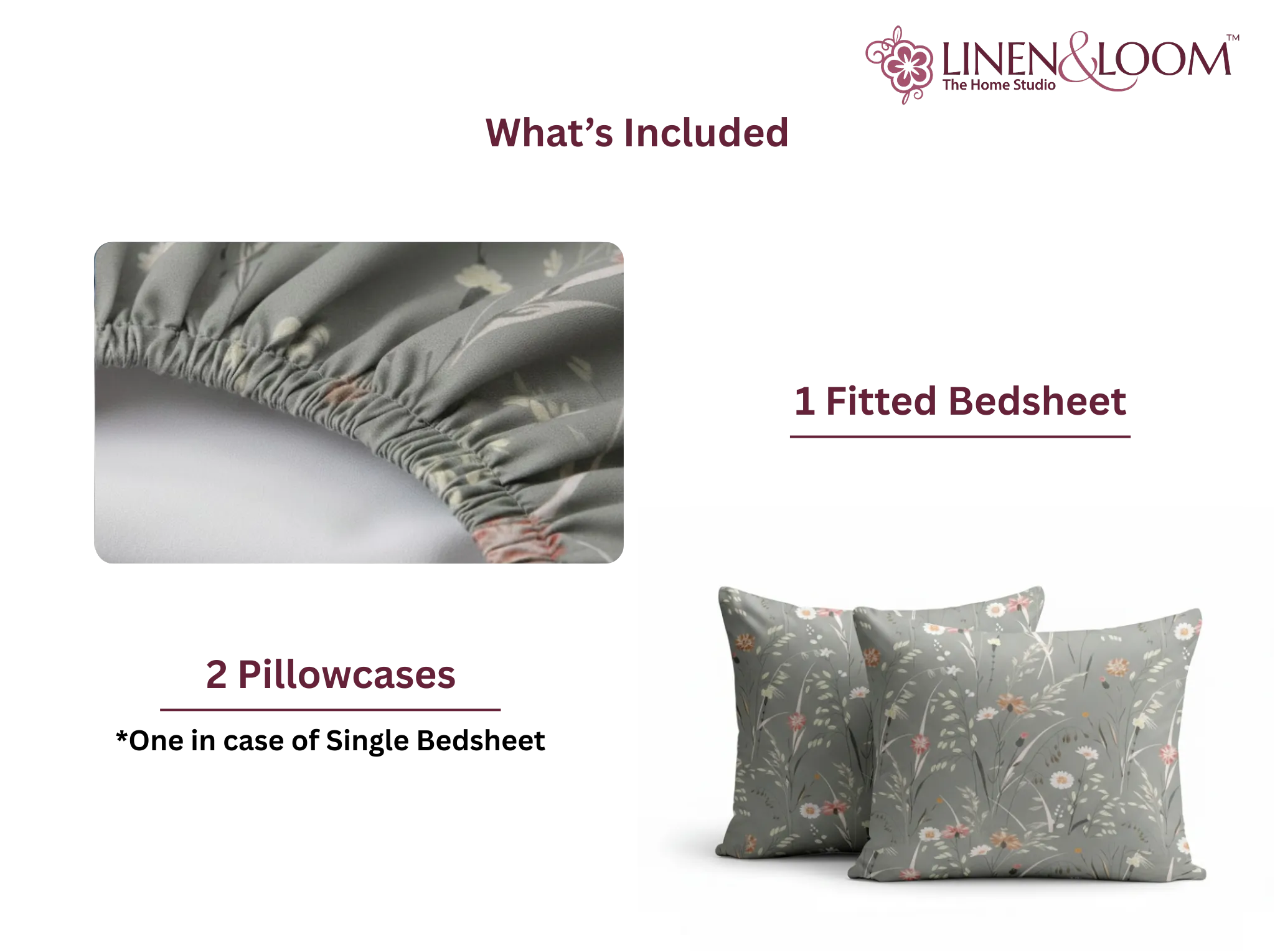 Herbal Whisper - Linen & Loom Pure Comfort Series 360° Elastic Fitted Bedsheet | Soft and Comfortable Bed Linen Set for a Cozy Bedroom | 200 TC | King Size 72x78 inches + 9 inches