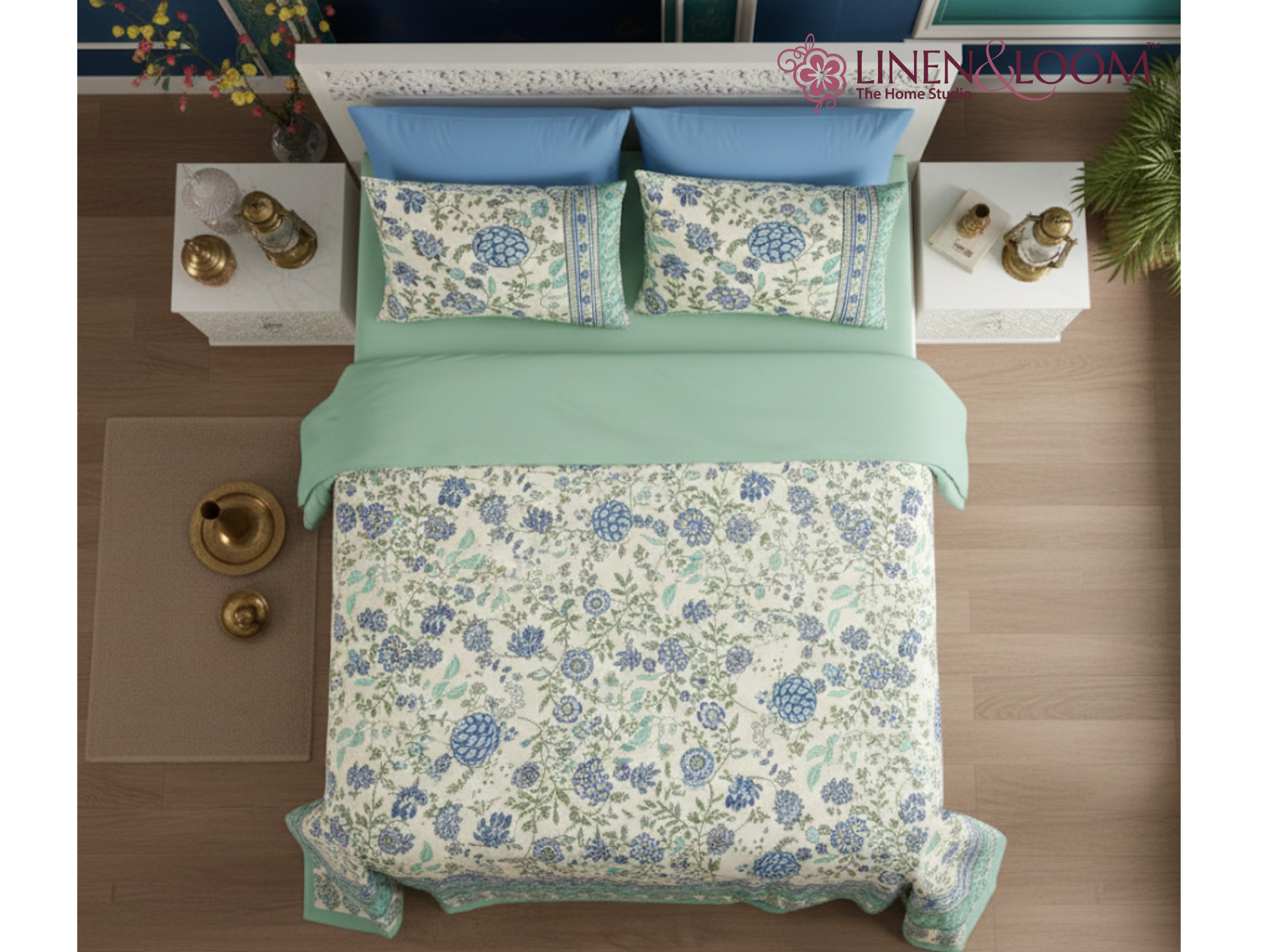 Virasat Luxe - Blue — Linen & Loom Jaipur Heritage Super King Size (108 x 108 inches) 100% Pure Cotton Bedsheet with 2 Pillow Covers | Soft & Breathable Bed Cover for Home Decor | 240 TC