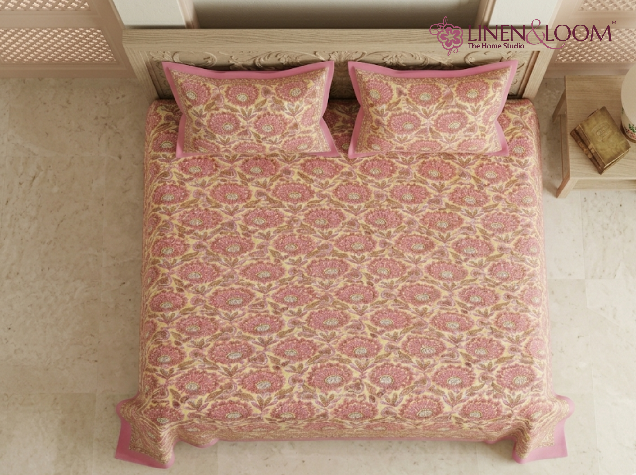 Nilaya Paisley_Pink — Linen & Loom Jaipur Heritage Super King Size (108 x 108 inches) 100% Pure Cotton Bedsheet with 2 Pillow Covers | Soft & Breathable Bed Cover for Home Decor | 240 TC