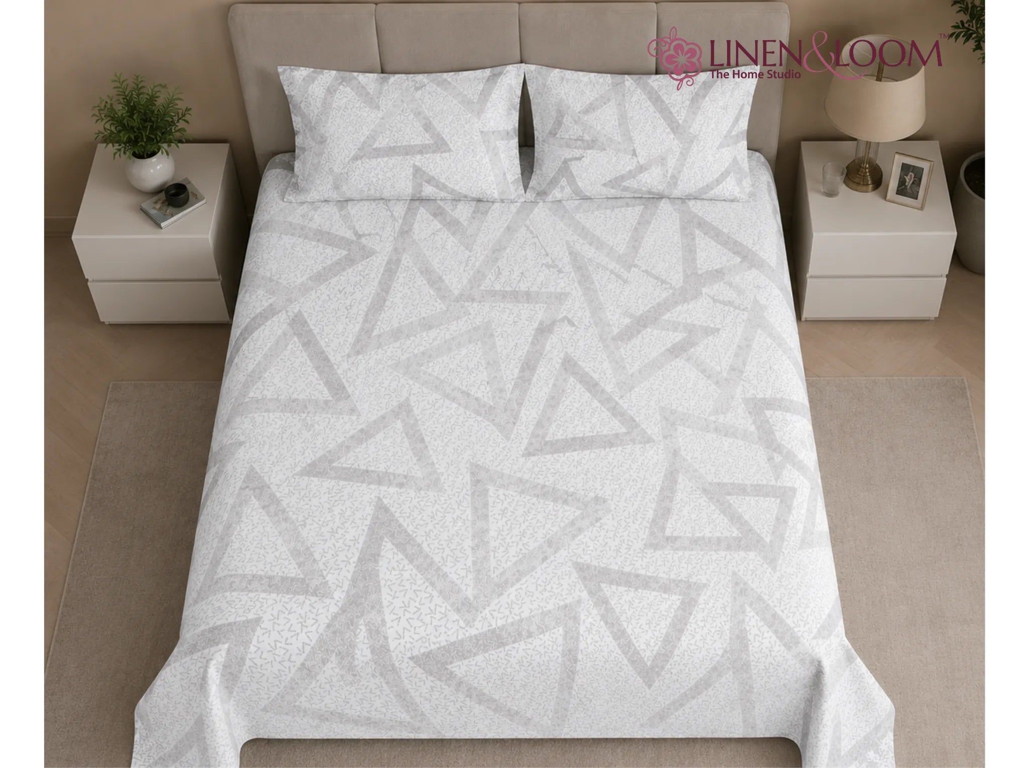 Pearl Mosaic - Linen & Loom Serenity Series Super King Size (108x108 inches) Double Bedsheet with 2 Pillow Covers || Soft Breathable Cotton Feel Bedding Set with Elegant Geometric Design || TC 240