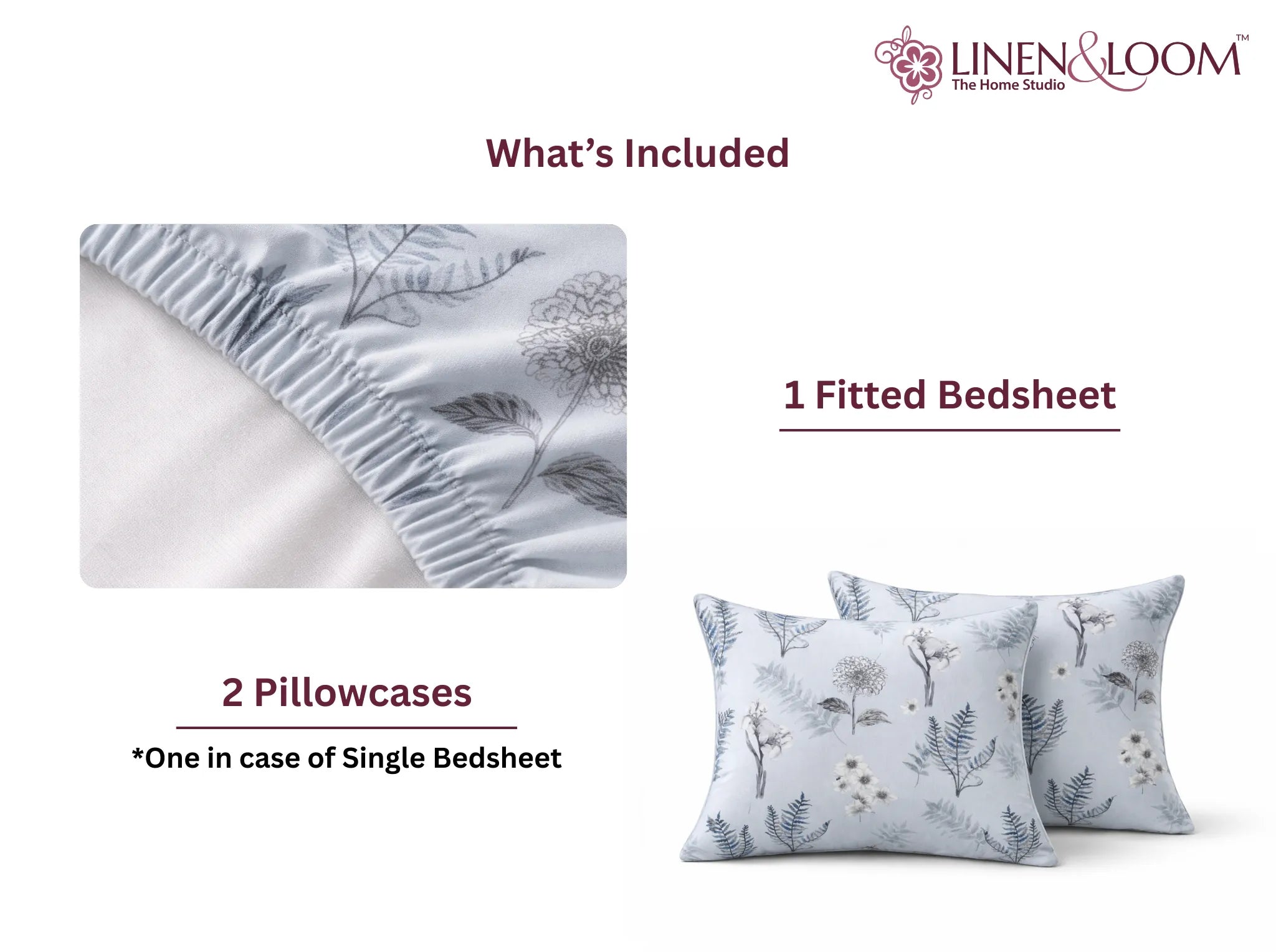 Frosted Fern - Linen & Loom Pure Comfort Series 360° Elastic Fitted Bedsheet | Soft and Comfortable Bed Linen Set for a Cozy Bedroom | 200 TC | King Size 72x78 inches + 9 inches