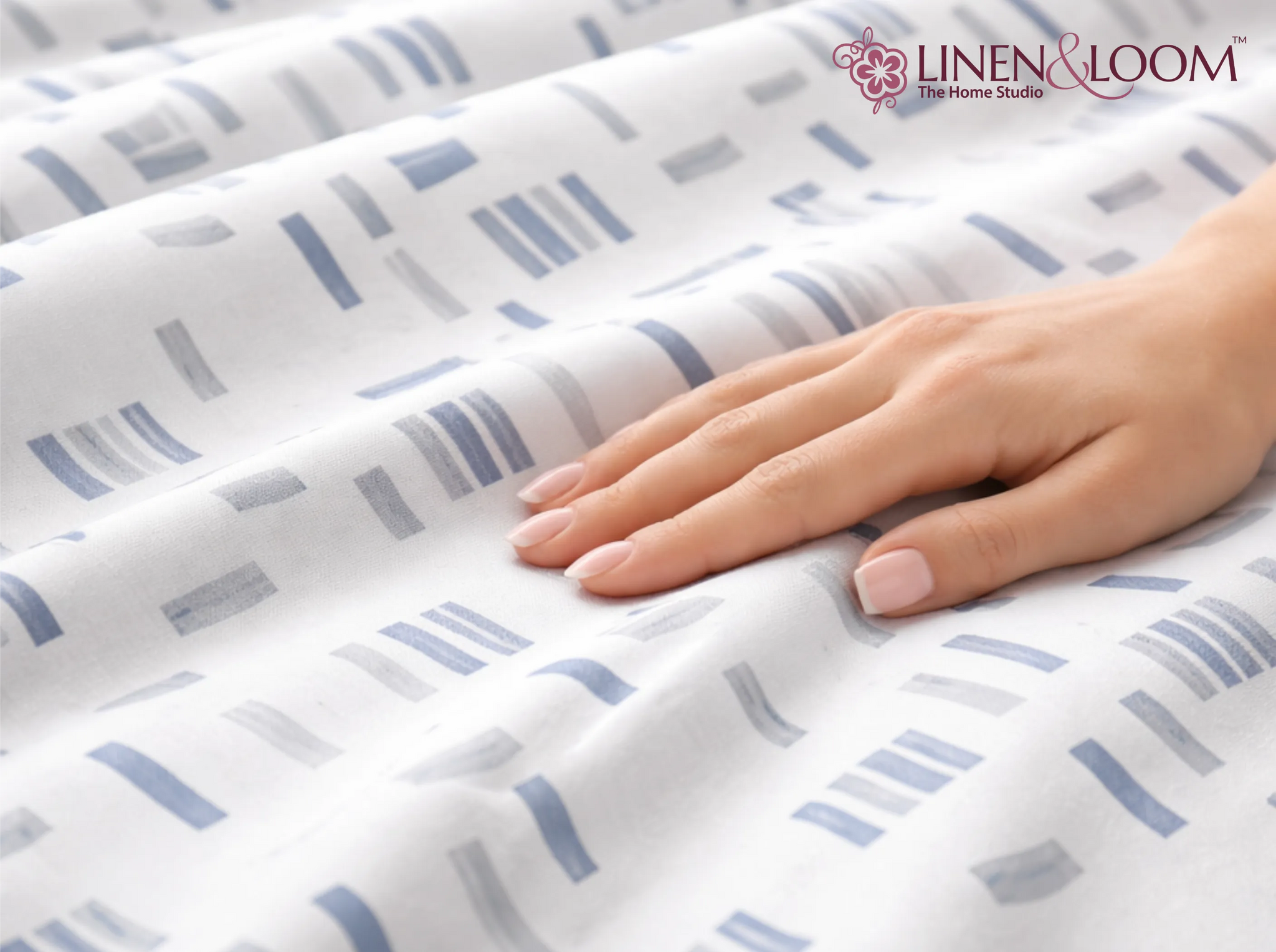 Oxford Pixel – White & Blue - Linen & Loom Serenity Series Super King Size (108x108 inches) Double Bedsheet with 2 Pillow Covers || Soft Breathable Cotton Feel Bedding Set with Elegant Geometric Design || TC 240