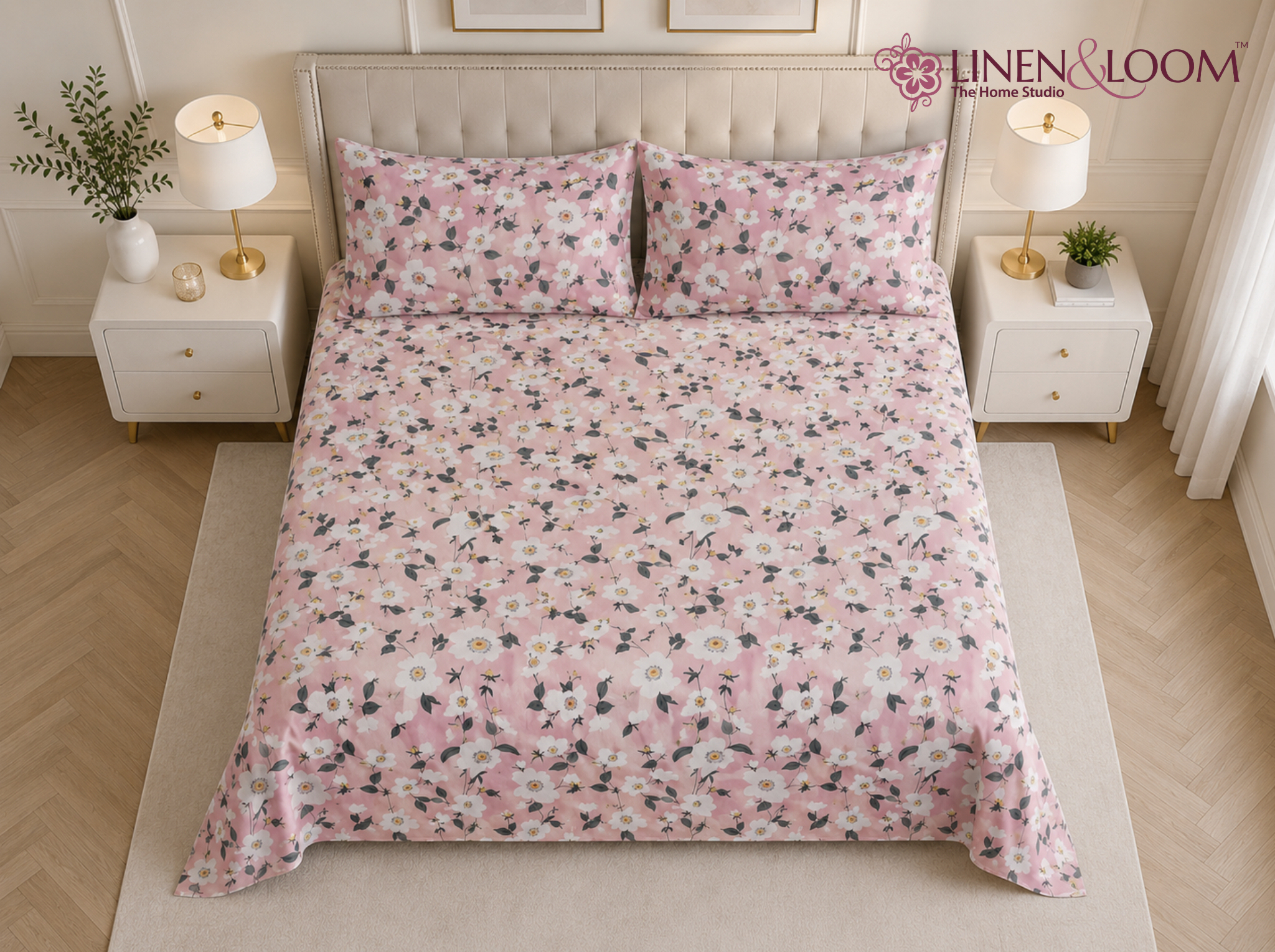 Petal Edit - Urban Bloom Poly-Cotton Queen Size Bedsheet Set (90x100 Inches) with 2 Matching Pillow Covers - Wrinkle-Free Comfort