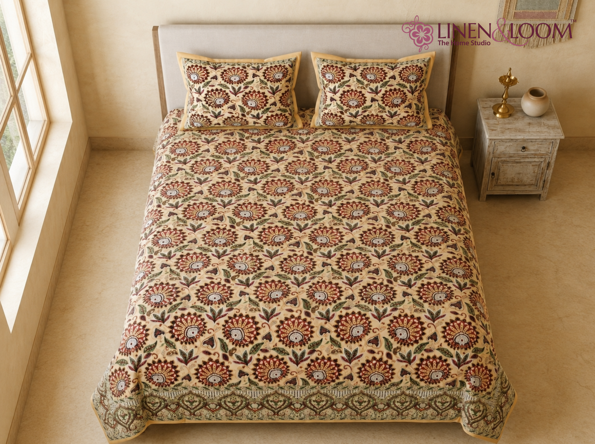 Nilaya Paisley_Red — Linen & Loom Jaipur Heritage Super King Size (108 x 108 inches) 100% Pure Cotton Bedsheet with 2 Pillow Covers | Soft & Breathable Bed Cover for Home Decor | 240 TC