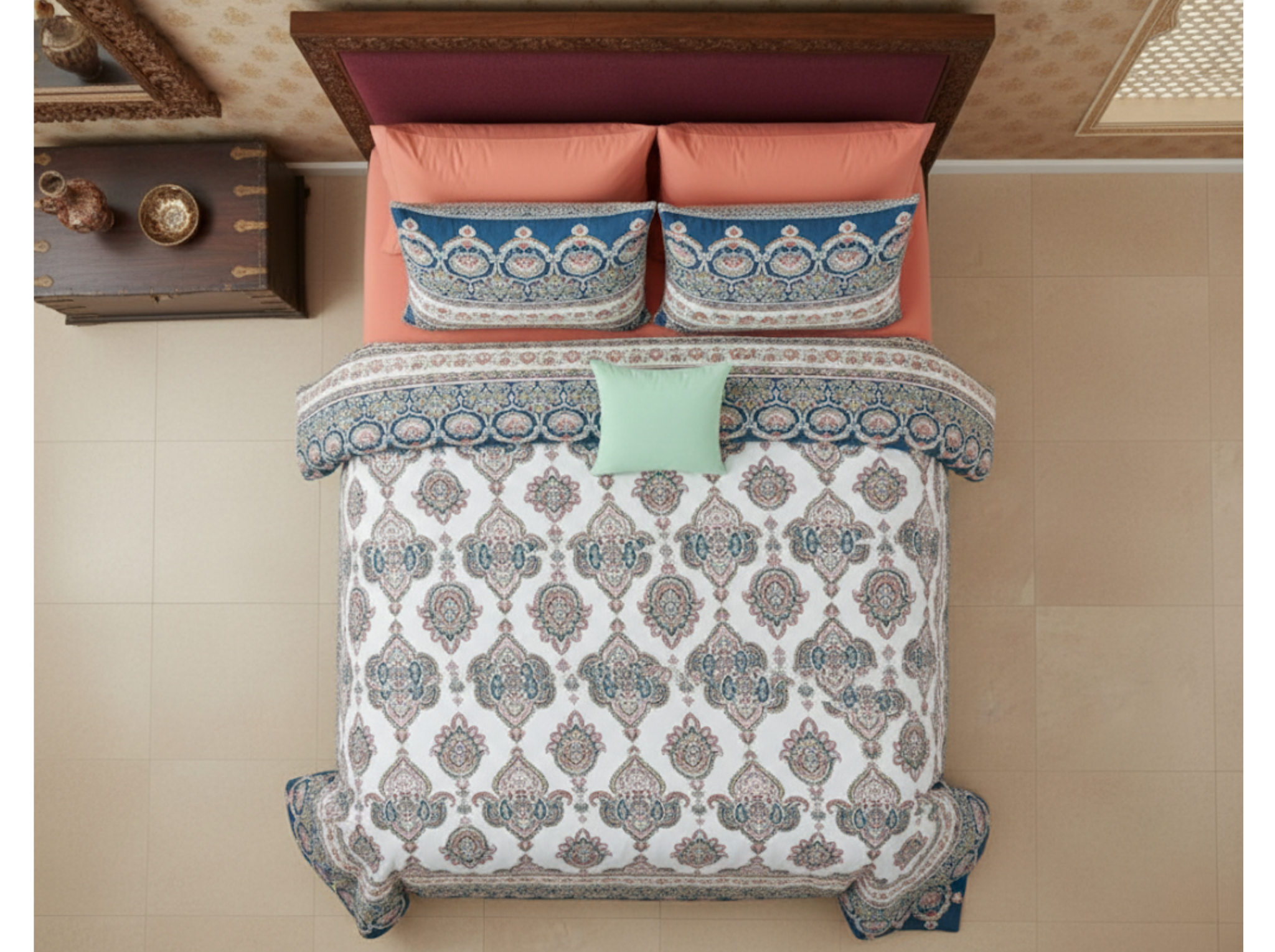 Rang Sutra - Blue — Linen & Loom Jaipur Heritage Super King Size (108 x 108 inches) 100% Pure Cotton Bedsheet with 2 Pillow Covers | Soft & Breathable Bed Cover for Home Decor | 240 TC