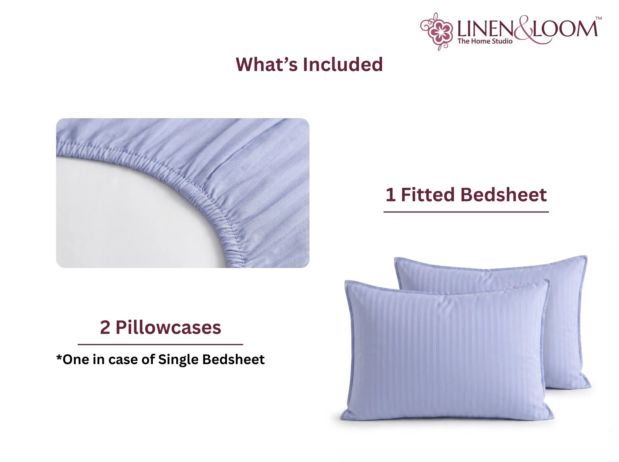 Powder Blue - Linen & Loom Elegance King Size 360° Fitted (72X78 + 9 inches) Elasticated Bedsheet | Elegant Satin Stripes | No-Slip Design | Snug, Secure Grip | Fits Upto 8 Inch Mattress | 200 TC