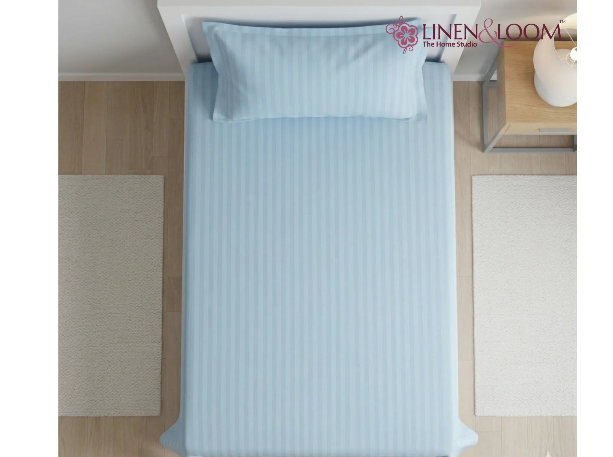 Light Blue - Linen & Loom Elegance Series (60x90 inches) Bedsheet with 1 Pillow Cover | Luxury Striped Cotton Blend Bedsheet Set | Soft, Breathable & Hotel-Style Finish | TC 200