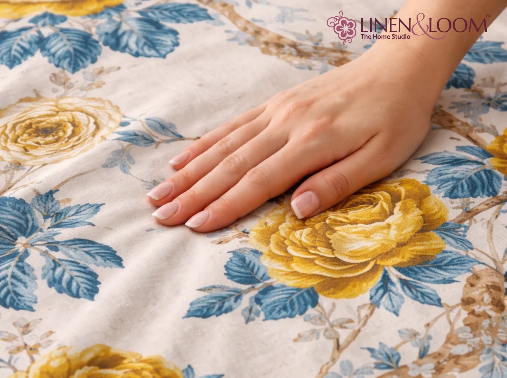 Blueleaf Blossom - Linen & Loom The Natural Collection - 100% Pure Cotton Single Bedsheet (60 x 90 Inches) with 1 Pillow Cover | 240 TC - Soft & Breathable Cotton Bed Sheet for Bedroom