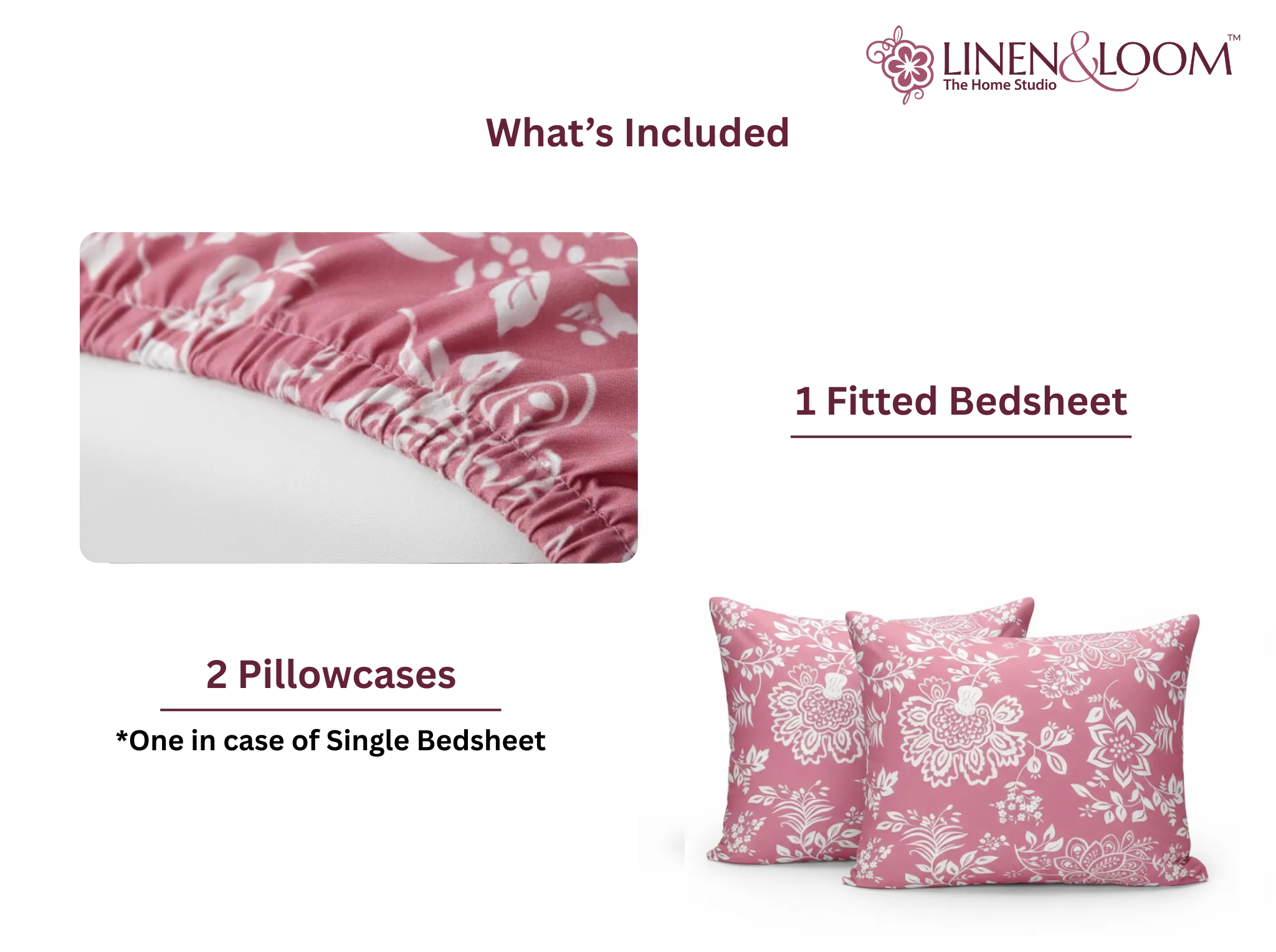 Blush Bohemia - Linen & Loom Pure Comfort Series 360° Elastic Fitted Bedsheet | Soft and Comfortable Bed Linen Set for a Cozy Bedroom | 200 TC | King Size 72x78 inches + 9 inches