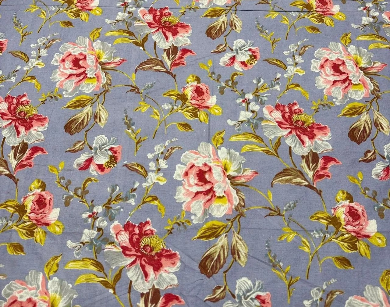 Blue Rosette Garden - Linen & Loom The Natural Collection - 100% Pure Cotton Single Bedsheet (60 x 90 Inches) with 1 Pillow Cover | 240 TC - Soft & Breathable Cotton Bed Sheet for Bedroom
