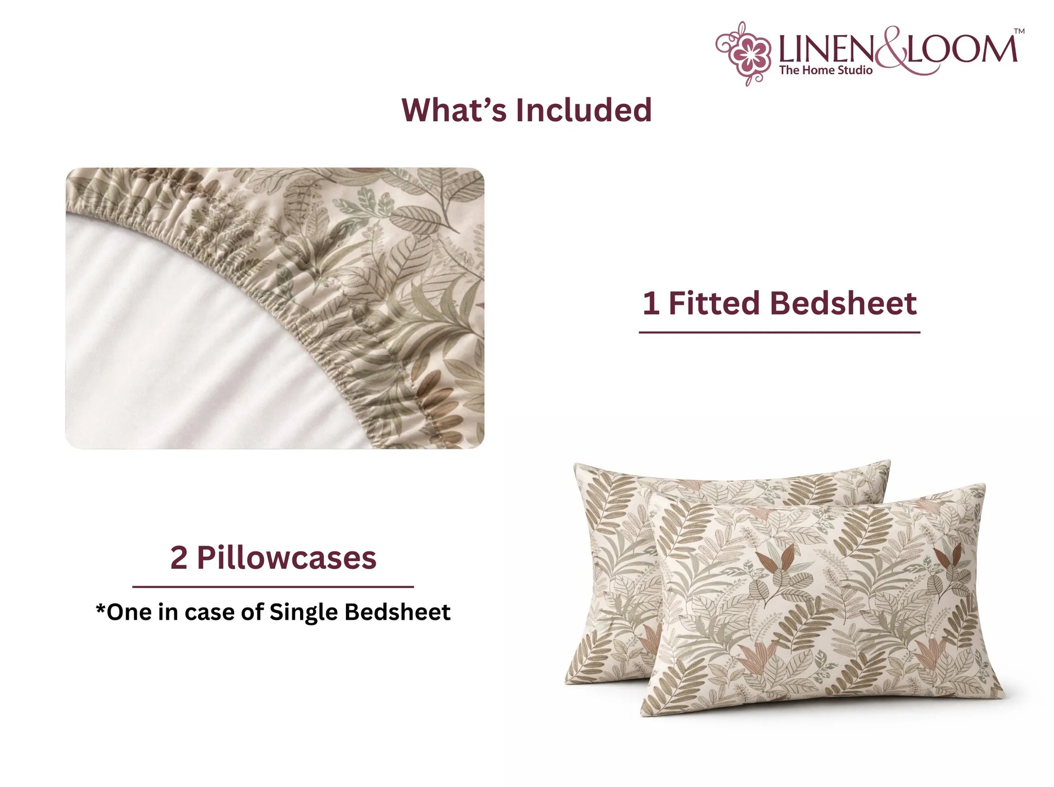 Mocha Meadow - Linen & Loom Pure Comfort Series 360° Elastic Fitted Bedsheet | Soft and Comfortable Bed Linen Set for a Cozy Bedroom | 200 TC | King Size 72x78 inches + 9 inches