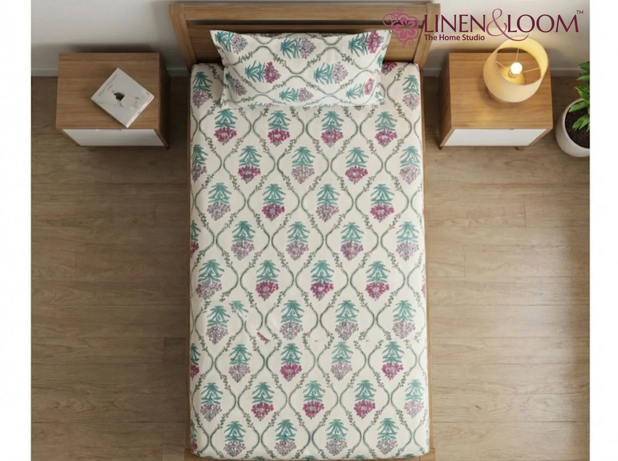 Provence Cranberry Mist - Linen & Loom The Natural Collection - 100% Pure Cotton Single Bedsheet (60 x 90 Inches) with 1 Pillow Cover | 240 TC - Soft & Breathable Cotton Bed Sheet for Bedroom