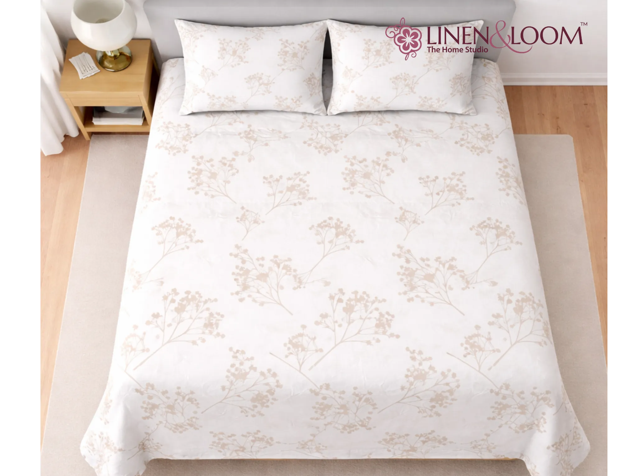 Soft Bloom - Linen & Loom Serenity Series Super King Size (108x108 inches) Double Bedsheet with 2 Pillow Covers || Soft Breathable Cotton Feel Bedding Set with Elegant Geometric Design || TC 240