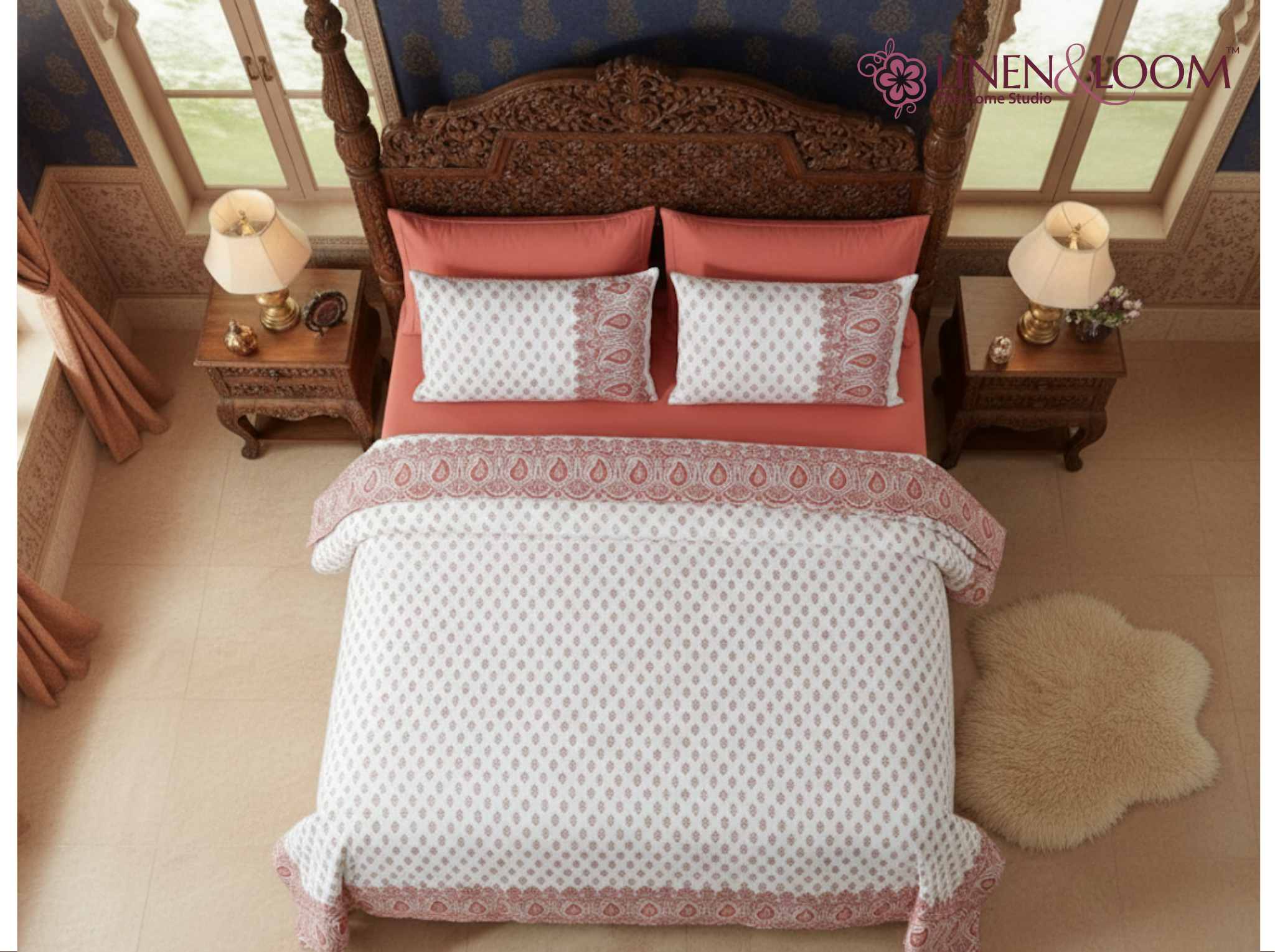 Ivory Darbar — Linen & Loom Jaipur Heritage Super King Size (108 x 108 inches) 100% Pure Cotton Bedsheet with 2 Pillow Covers | Soft & Breathable Bed Cover for Home Decor | 240 TC