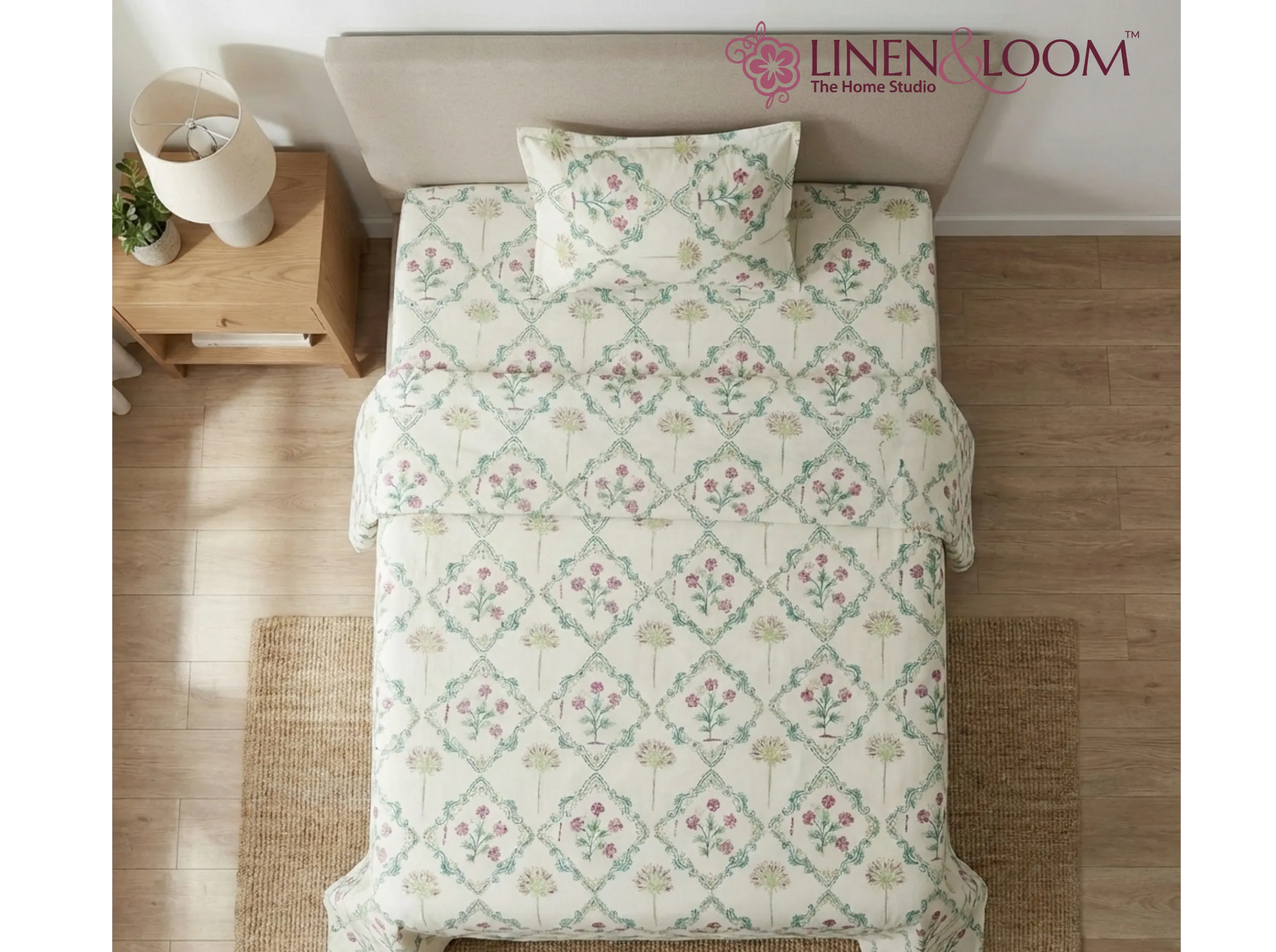 Duchess Berry Garden - Linen & Loom The Natural Collection - 100% Pure Cotton Single Bedsheet (60 x 90 Inches) with 1 Pillow Cover | 240 TC - Soft & Breathable Cotton Bed Sheet for Bedroom