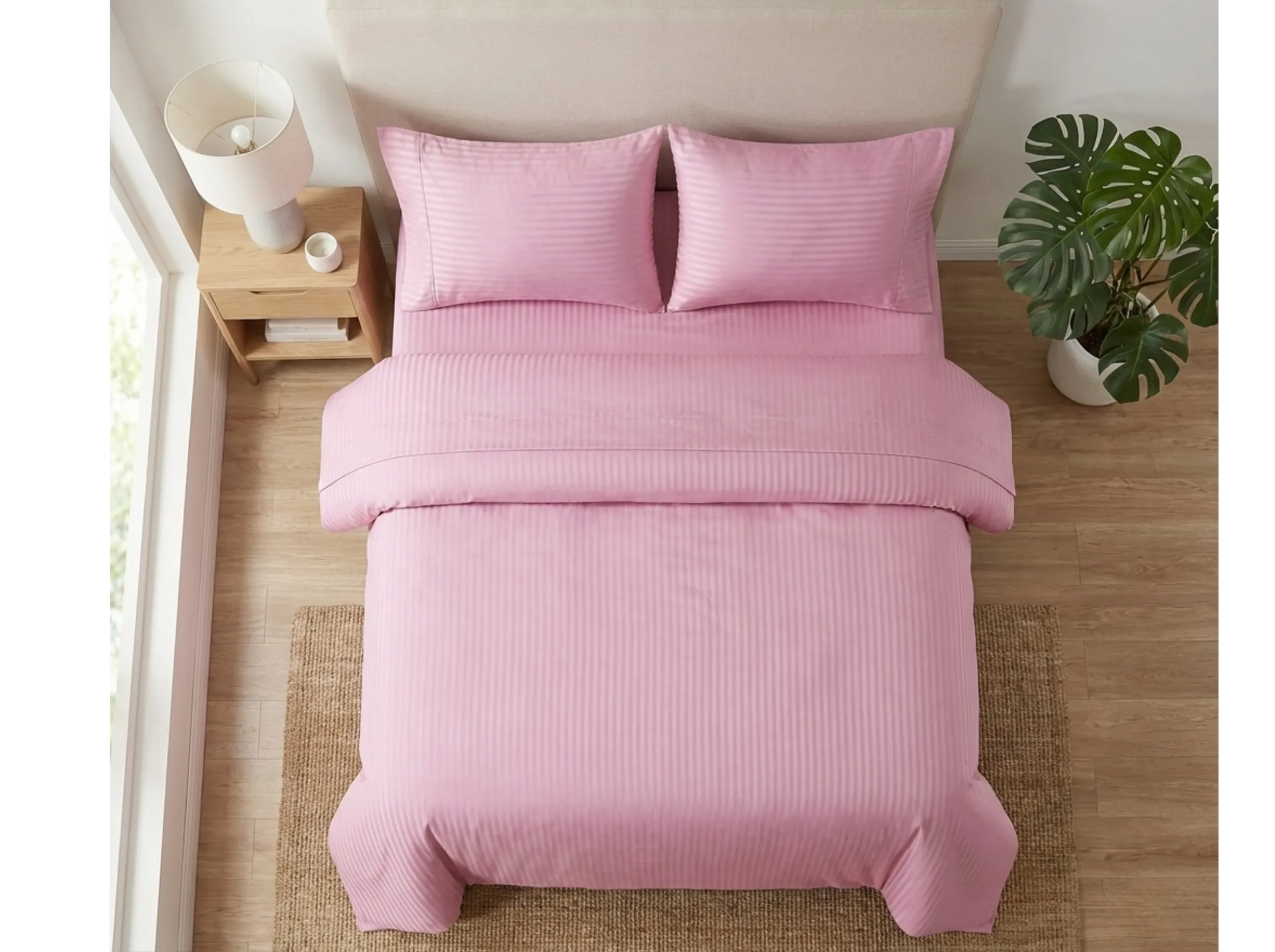 Pink - Linen & Loom Elegance Series Super King Size Bedsheet with 2 Pillow Covers | Luxury Striped Cotton Blend Bedsheet Set 200 TC | Soft, Breathable & Hotel-Style Finish (108 x 108 inches)