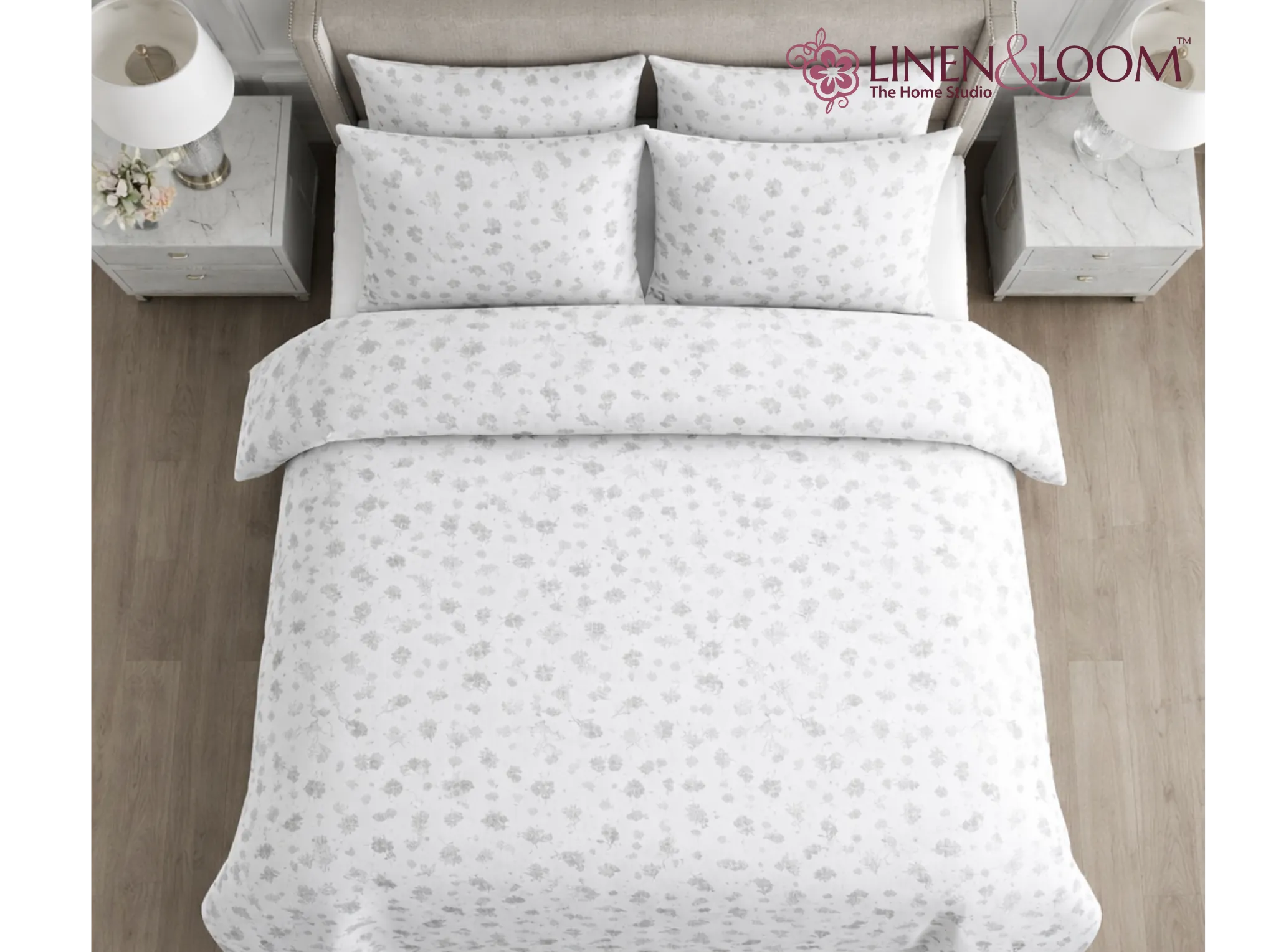 Arctic Bloom - Linen & Loom Serenity Series Super King Size (108x108 inches) Double Bedsheet with 2 Pillow Covers || Soft Breathable Cotton Feel Bedding Set with Elegant Geometric Design || TC 240