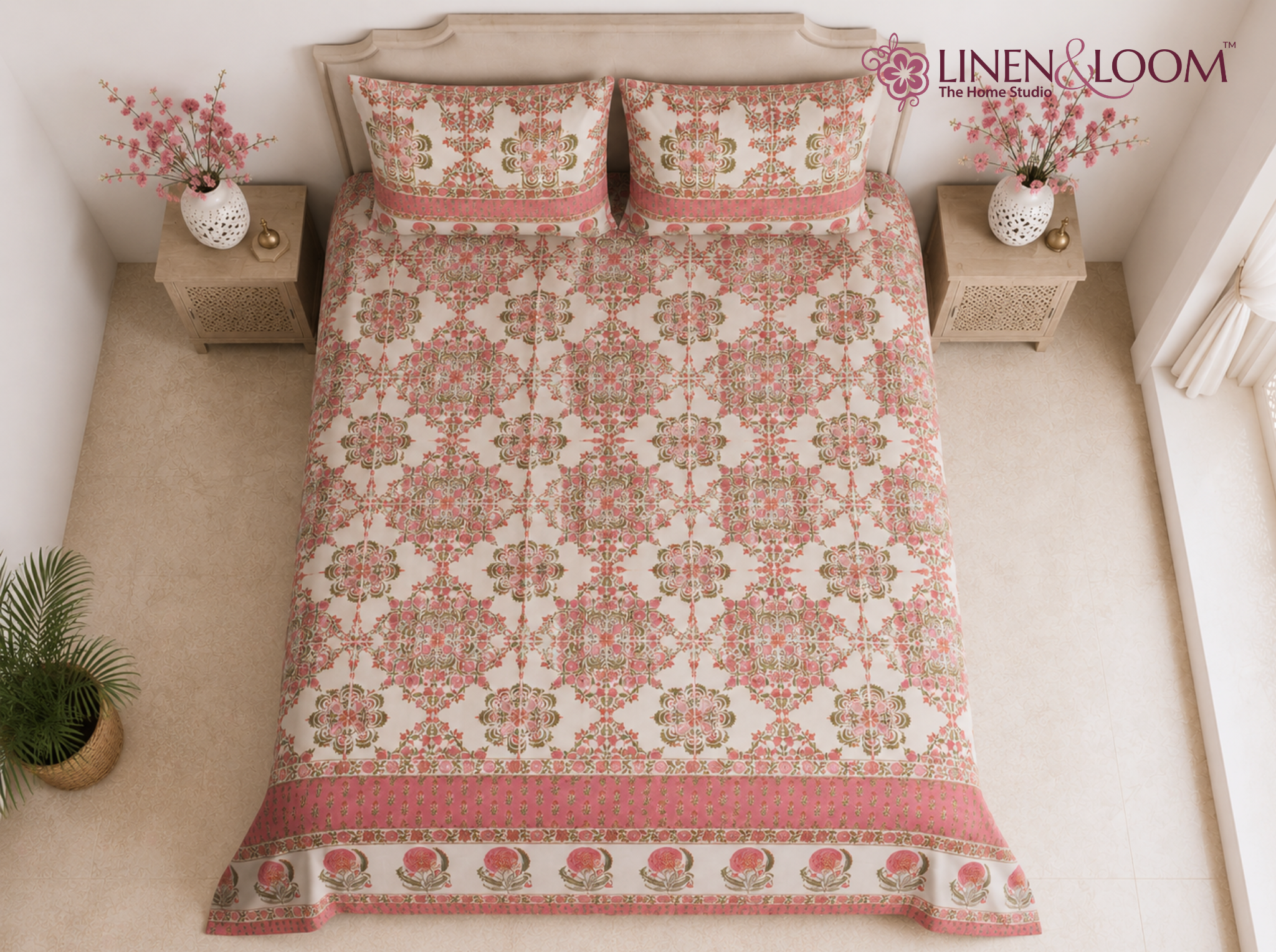 Ornate Heritage_Red — Linen & Loom Jaipur Heritage Super King Size (108 x 108 inches) 100% Pure Cotton Bedsheet with 2 Pillow Covers | Soft & Breathable Bed Cover for Home Decor | 240 TC
