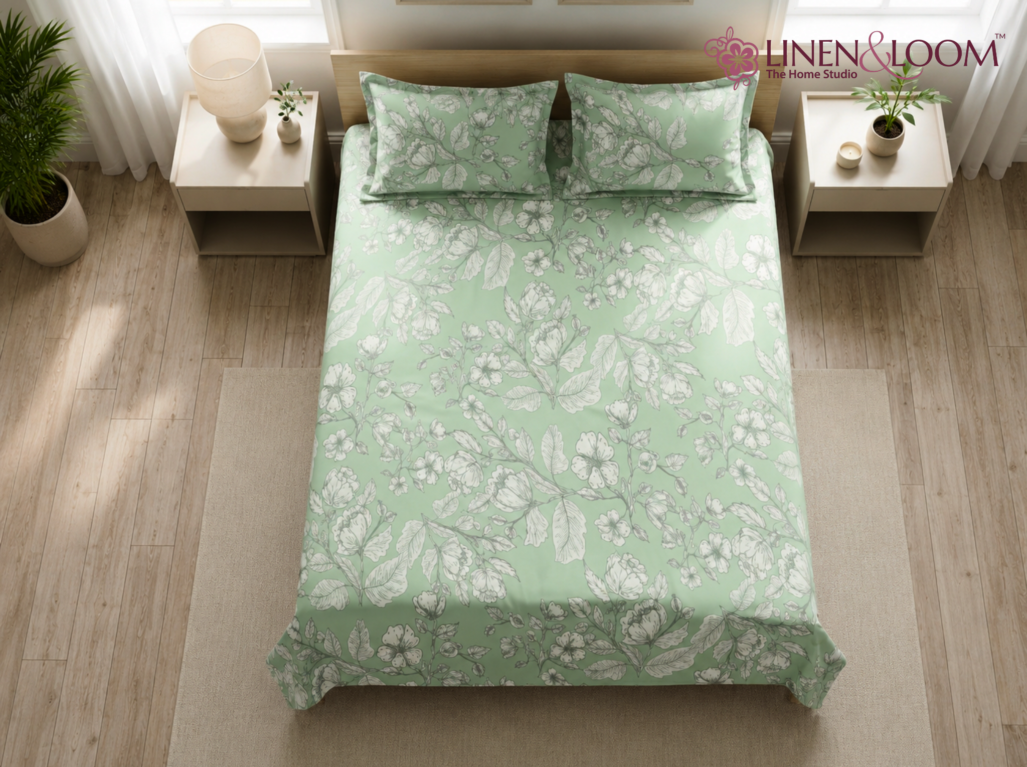 Botanical Whisper - Urban Bloom Poly-Cotton Queen Size Bedsheet Set (90x100 Inches) with 2 Matching Pillow Covers - Wrinkle-Free Comfort