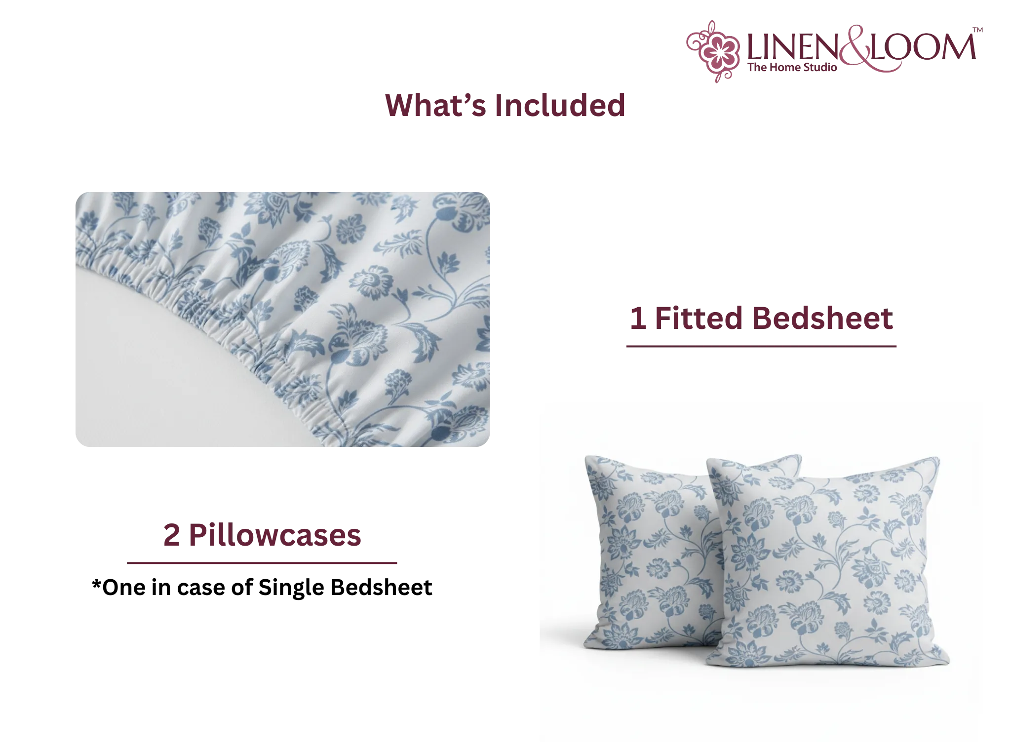 Bluebell Whisper - Linen & Loom Pure Comfort Series 360° Elastic Fitted Bedsheet | Soft and Comfortable Bed Linen Set for a Cozy Bedroom | 200 TC | King Size 72x78 inches + 9 inches