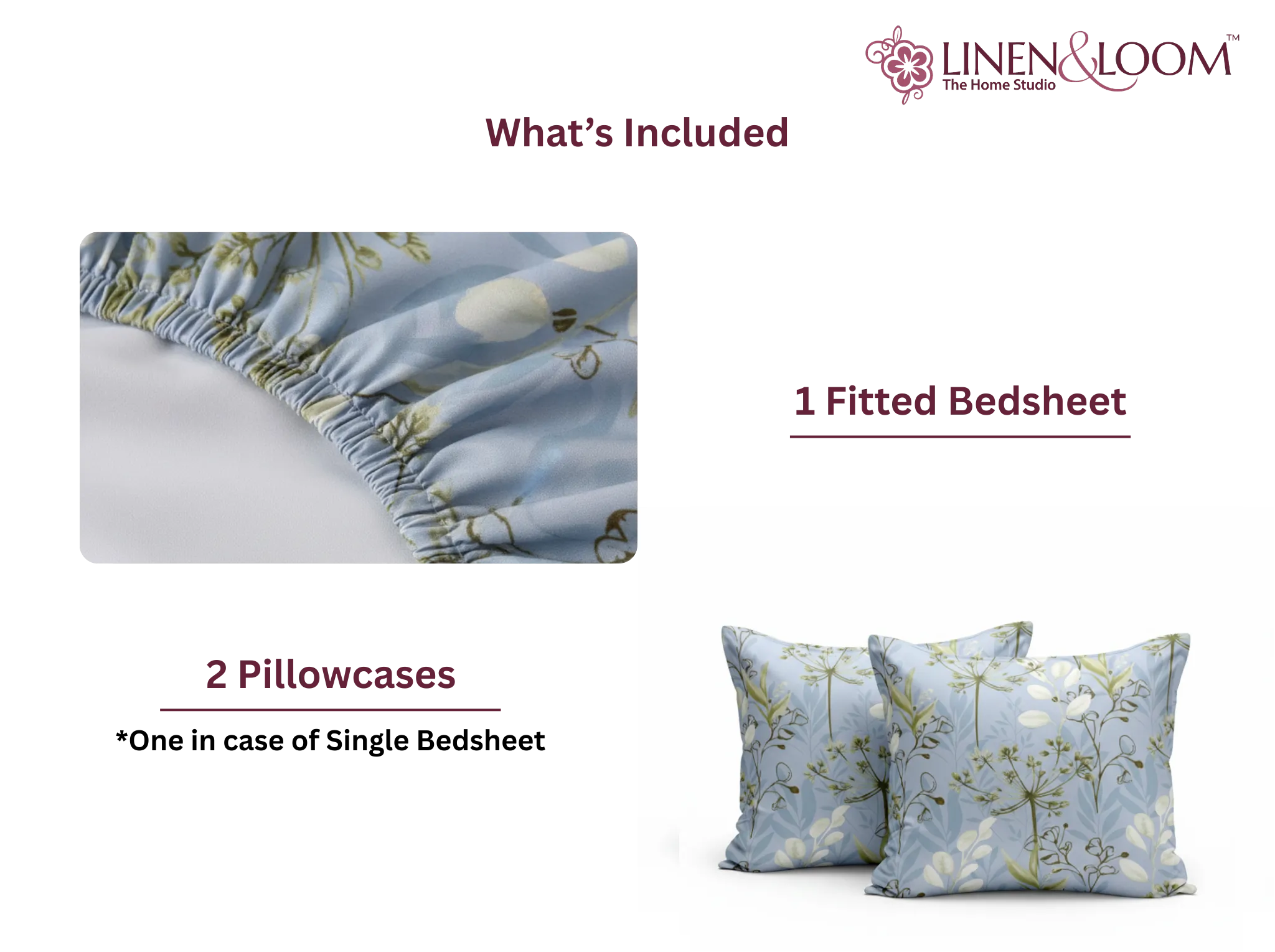 Mistleaf Garden - Linen & Loom Pure Comfort Series 360° Elastic Fitted Bedsheet | Soft and Comfortable Bed Linen Set for a Cozy Bedroom | 200 TC | King Size 72x78 inches + 9 inches