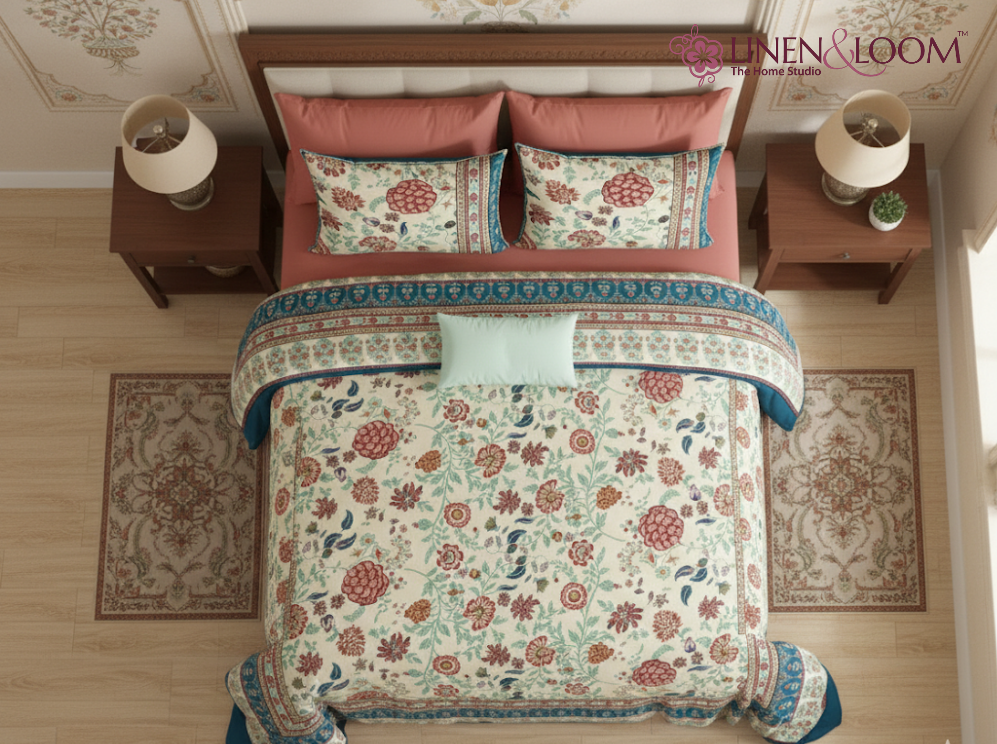 Virasat Luxe - Red — Linen & Loom Jaipur Heritage Super King Size (108 x 108 inches) 100% Pure Cotton Bedsheet with 2 Pillow Covers | Soft & Breathable Bed Cover for Home Decor | 240 TC