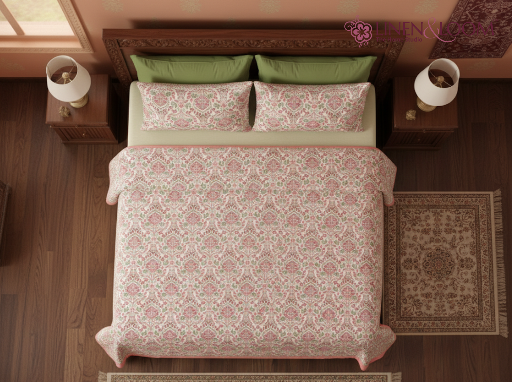 Shahi Heritage - Red — Linen & Loom Jaipur Heritage Super King Size (108 x 108 inches) 100% Pure Cotton Bedsheet with 2 Pillow Covers | Soft & Breathable Bed Cover for Home Decor | 240 TC