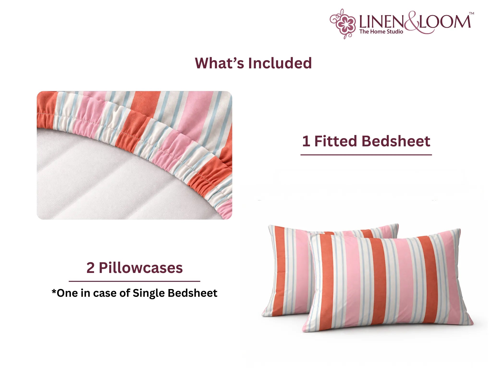 Rosewood Breeze - Linen & Loom Pure Comfort Series 360° Elastic Fitted Bedsheet | Soft and Comfortable Bed Linen Set for a Cozy Bedroom | 200 TC | King Size 72x78 inches + 9 inches