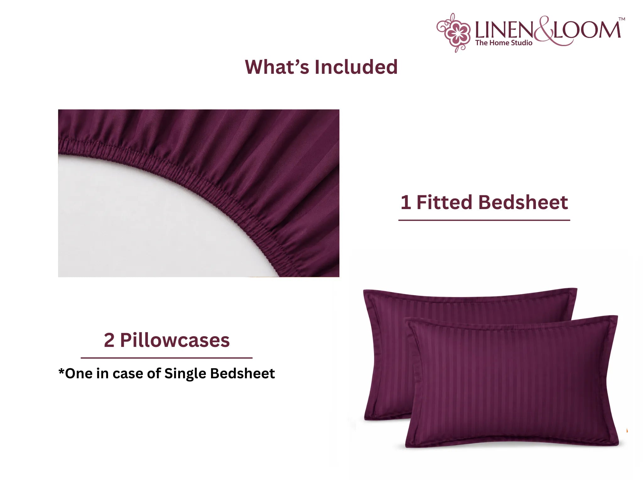 Wine - Linen & Loom Elegance King Size 360° Fitted (72X78 + 9 inches) Elasticated Bedsheet | Elegant Satin Stripes | No-Slip Design | Snug, Secure Grip | Fits Upto 8 Inch Mattress | 200 TC