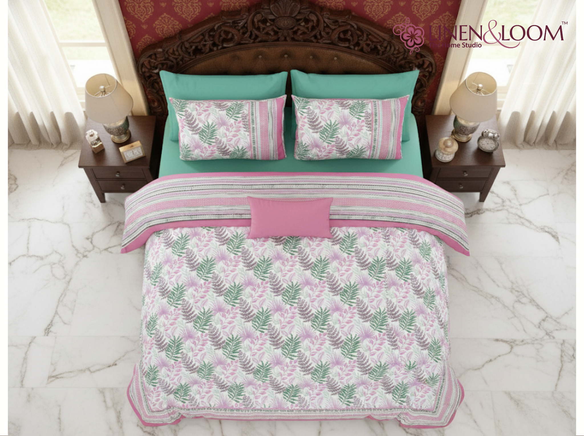 Virasat Bloom - Pink — Linen & Loom Jaipur Heritage Super King Size (108 x 108 inches) 100% Pure Cotton Bedsheet with 2 Pillow Covers | Soft & Breathable Bed Cover for Home Decor | 240 TC