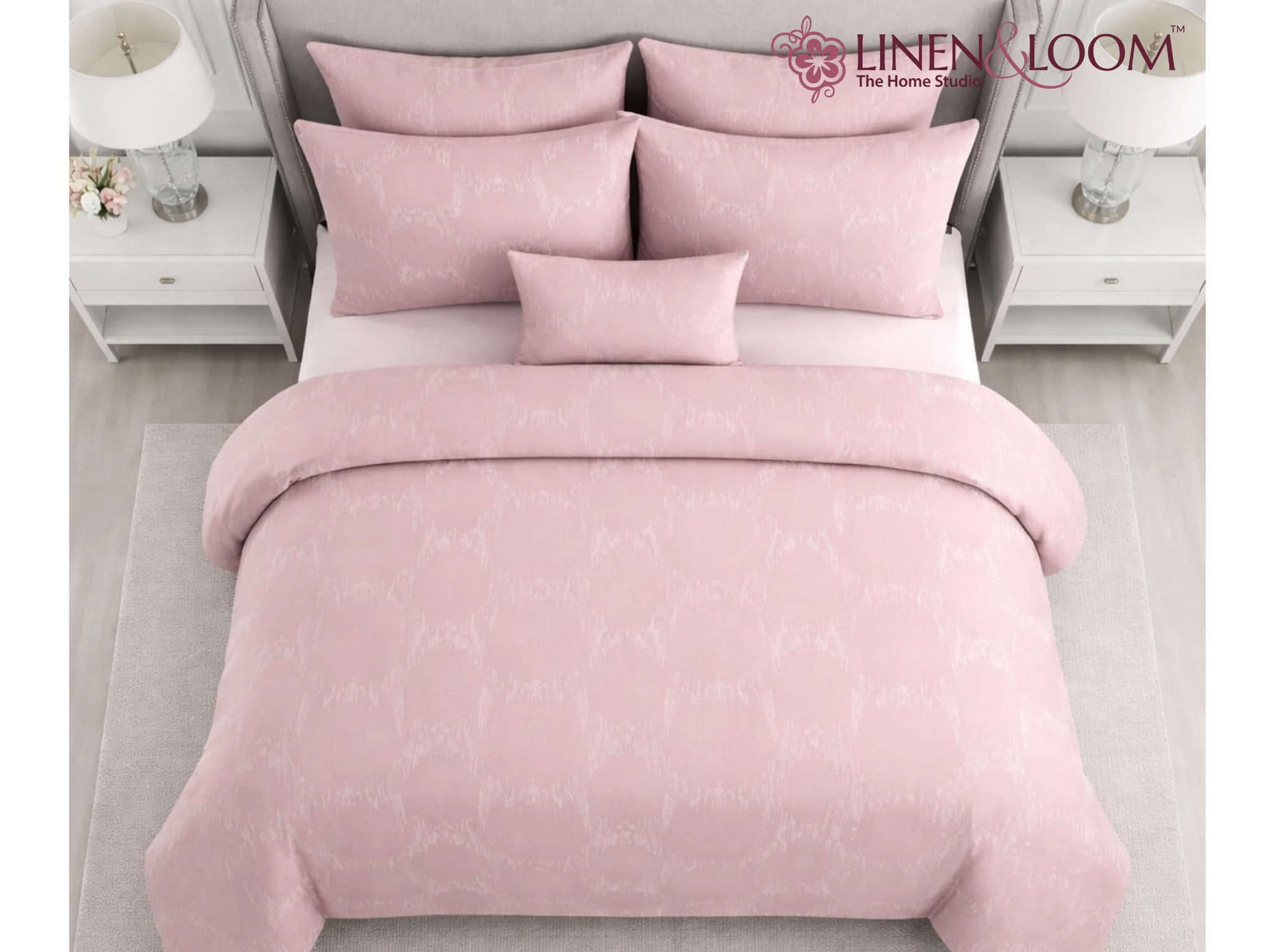 Rose Dust Pattern - Linen & Loom Serenity Series Super King Size (108x108 inches) Double Bedsheet with 2 Pillow Covers || Soft Breathable Cotton Feel Bedding Set with Elegant Geometric Design || TC 240