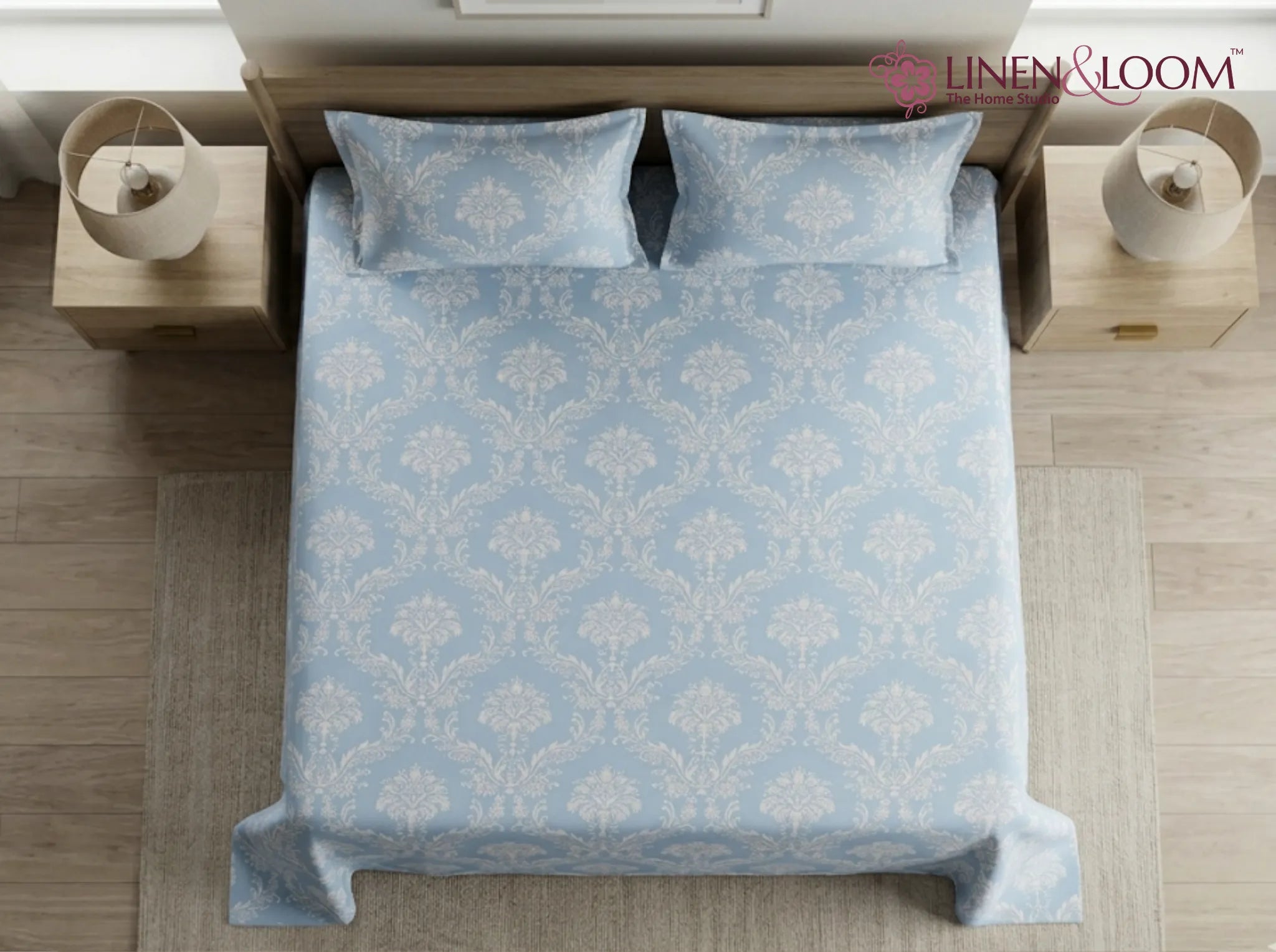 Celeste Heritage - Linen & Loom Serenity Series Super King Size (108x108 inches) Double Bedsheet with 2 Pillow Covers || Soft Breathable Cotton Feel Bedding Set with Elegant Geometric Design || TC 240