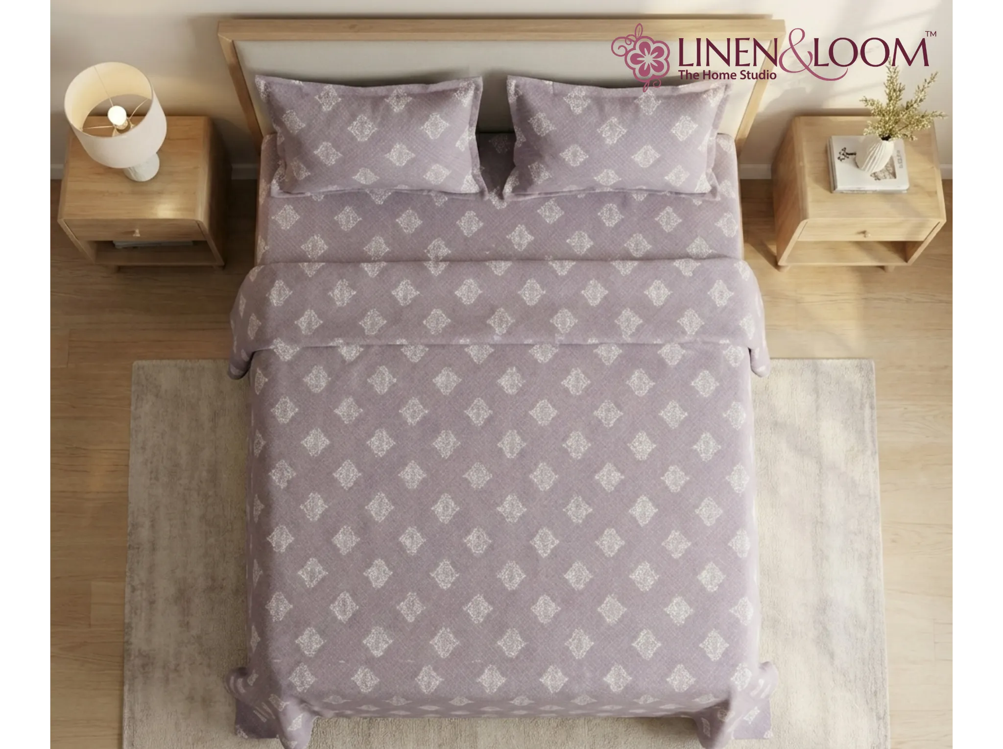 Timeless Taupe - Linen & Loom Serenity Series Super King Size (108x108 inches) Double Bedsheet with 2 Pillow Covers || Soft Breathable Cotton Feel Bedding Set with Elegant Geometric Design || TC 240