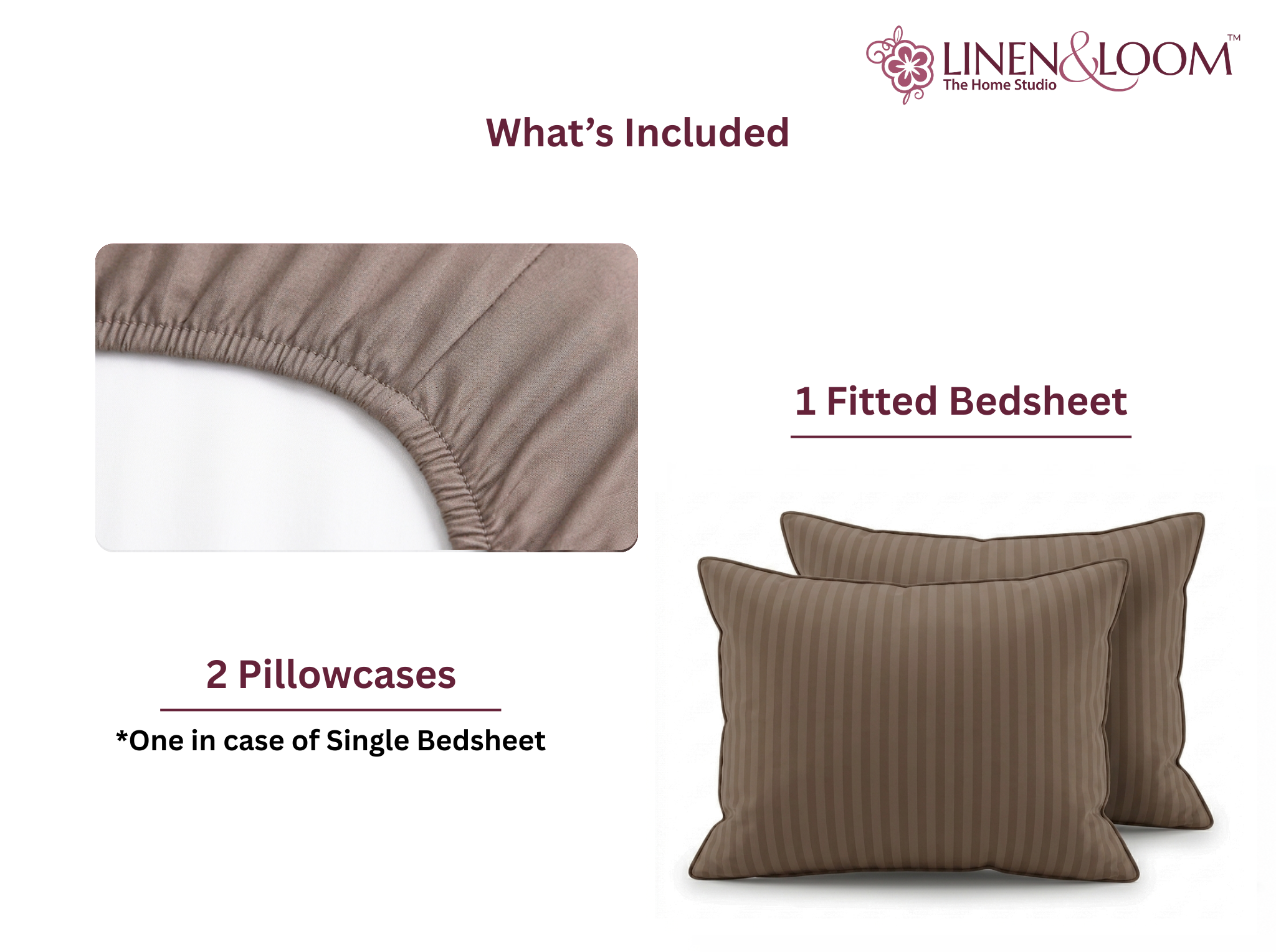 Light Brown - Linen & Loom Elegance King Size 360° Fitted (72X78 + 9 inches) Elasticated Bedsheet | Elegant Satin Stripes | No-Slip Design | Snug, Secure Grip | Fits Upto 8 Inch Mattress | 200 TC