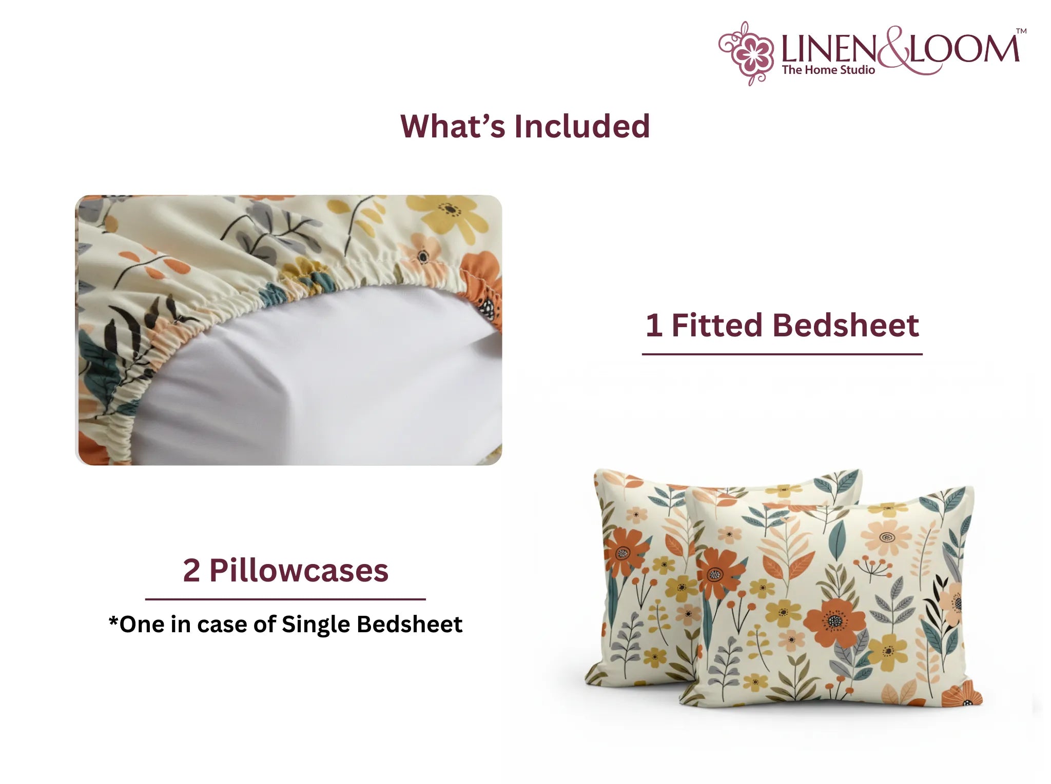 Calm Garden - Linen & Loom Pure Comfort Series 360° Elastic Fitted Bedsheet | Soft and Comfortable Bed Linen Set for a Cozy Bedroom | 200 TC | King Size 72x78 inches + 9 inches