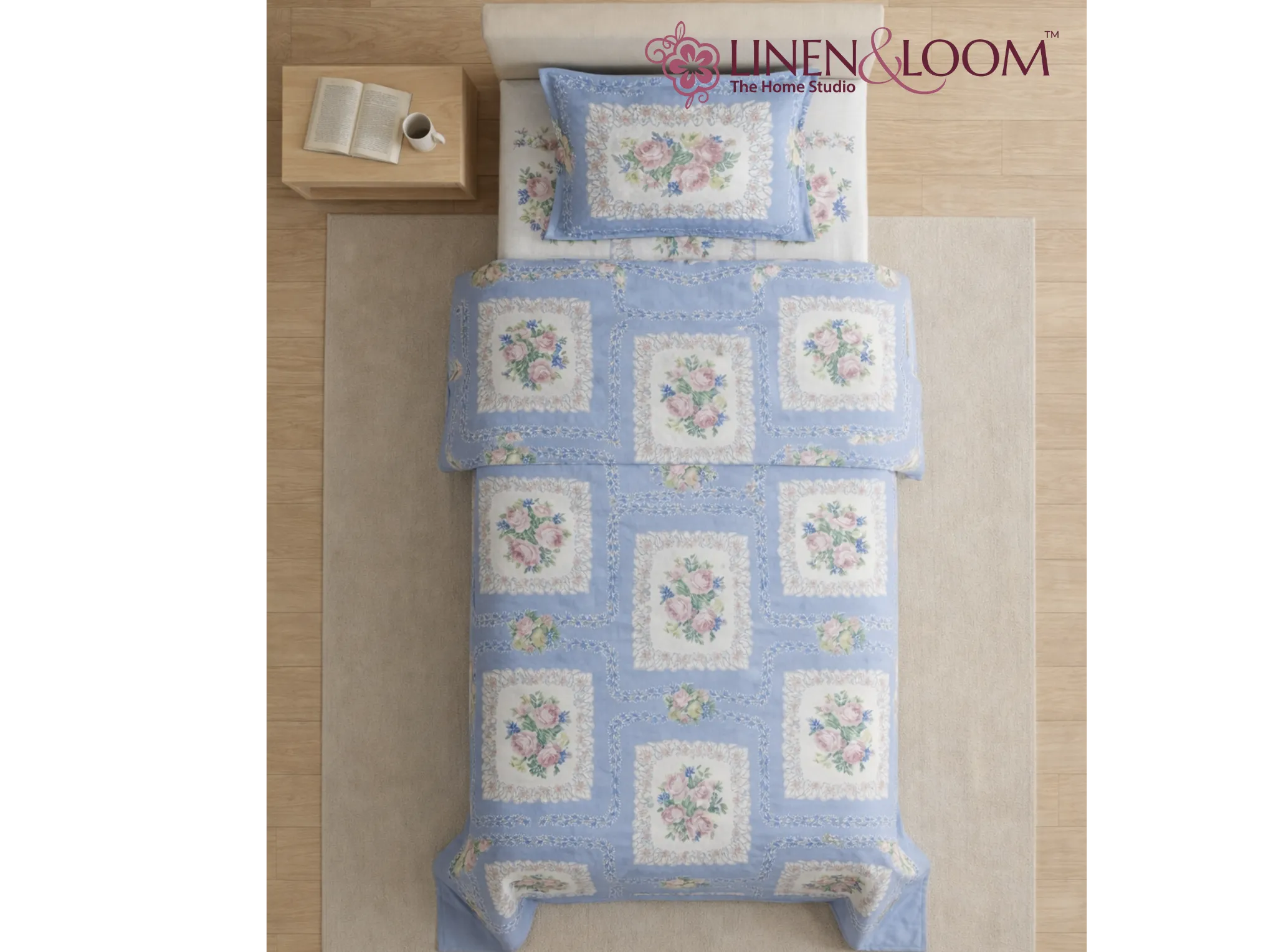 English Rose Lavender - Linen & Loom The Natural Collection - 100% Pure Cotton Single Bedsheet (60 x 90 Inches) with 1 Pillow Cover | 240 TC - Soft & Breathable Cotton Bed Sheet for Bedroom
