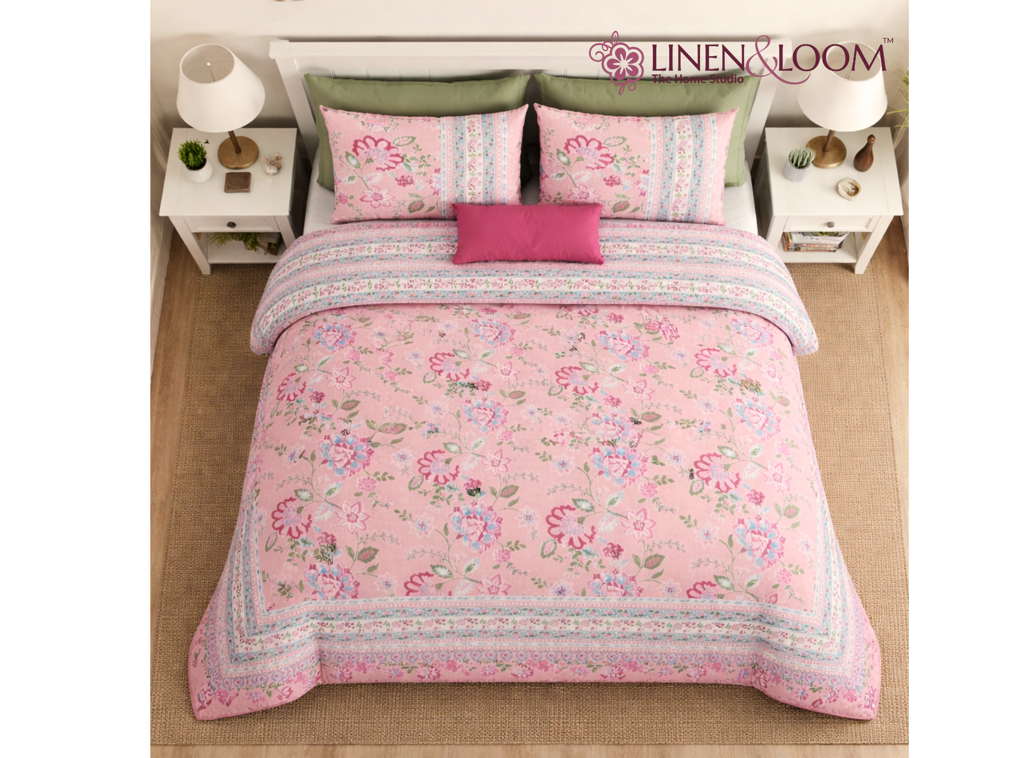 Gulbahar Classic - Pink — Linen & Loom Jaipur Heritage Super King Size (108 x 108 inches) 100% Pure Cotton Bedsheet with 2 Pillow Covers | Soft & Breathable Bed Cover for Home Decor | 240 TC