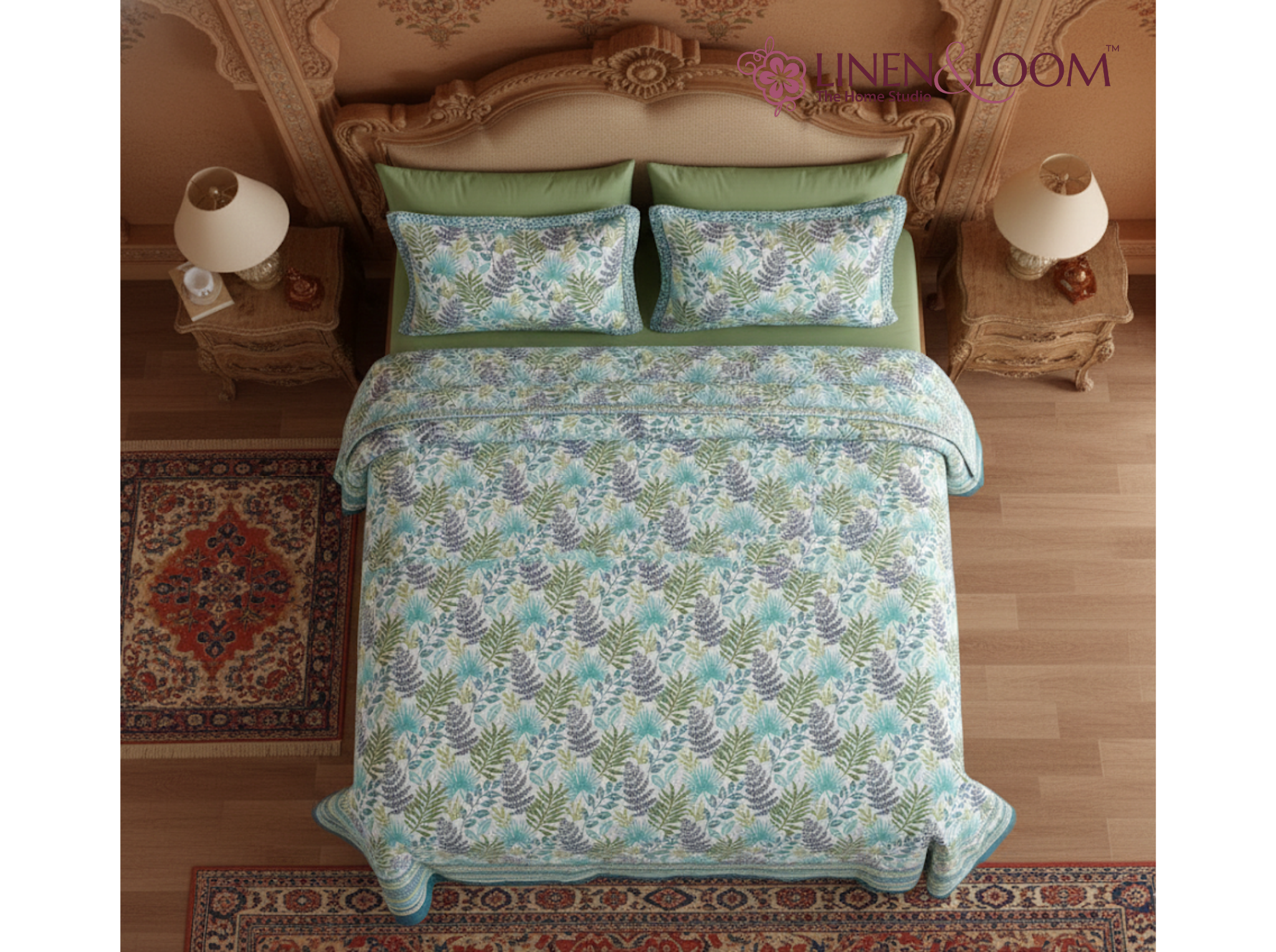 Virasat Bloom - Blue — Linen & Loom Jaipur Heritage Super King Size (108 x 108 inches) 100% Pure Cotton Bedsheet with 2 Pillow Covers | Soft & Breathable Bed Cover for Home Decor | 240 TC